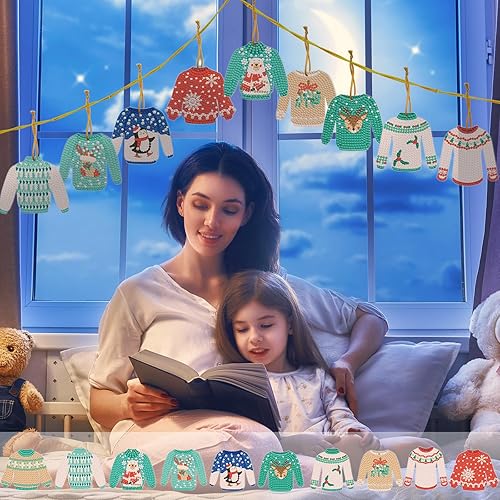 Miniatura 3 de Colgante colgante de suéter de Navidad con pintura de diamante, 10 piezas de bricolaje con forma especial de pintura de diamante, adornos colgantes,