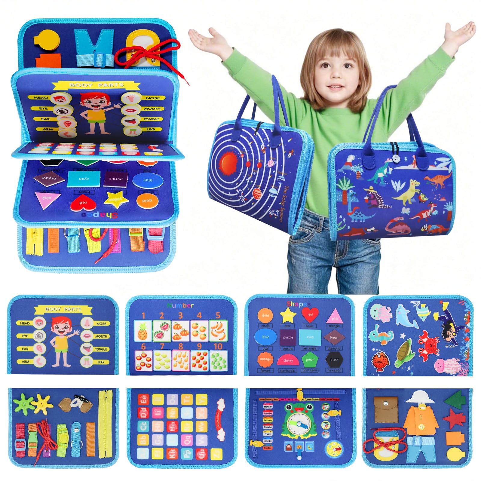 Clomnpe Busy Board for Toddlers Montessori Sensory Activities Car Airplane Travel Toys