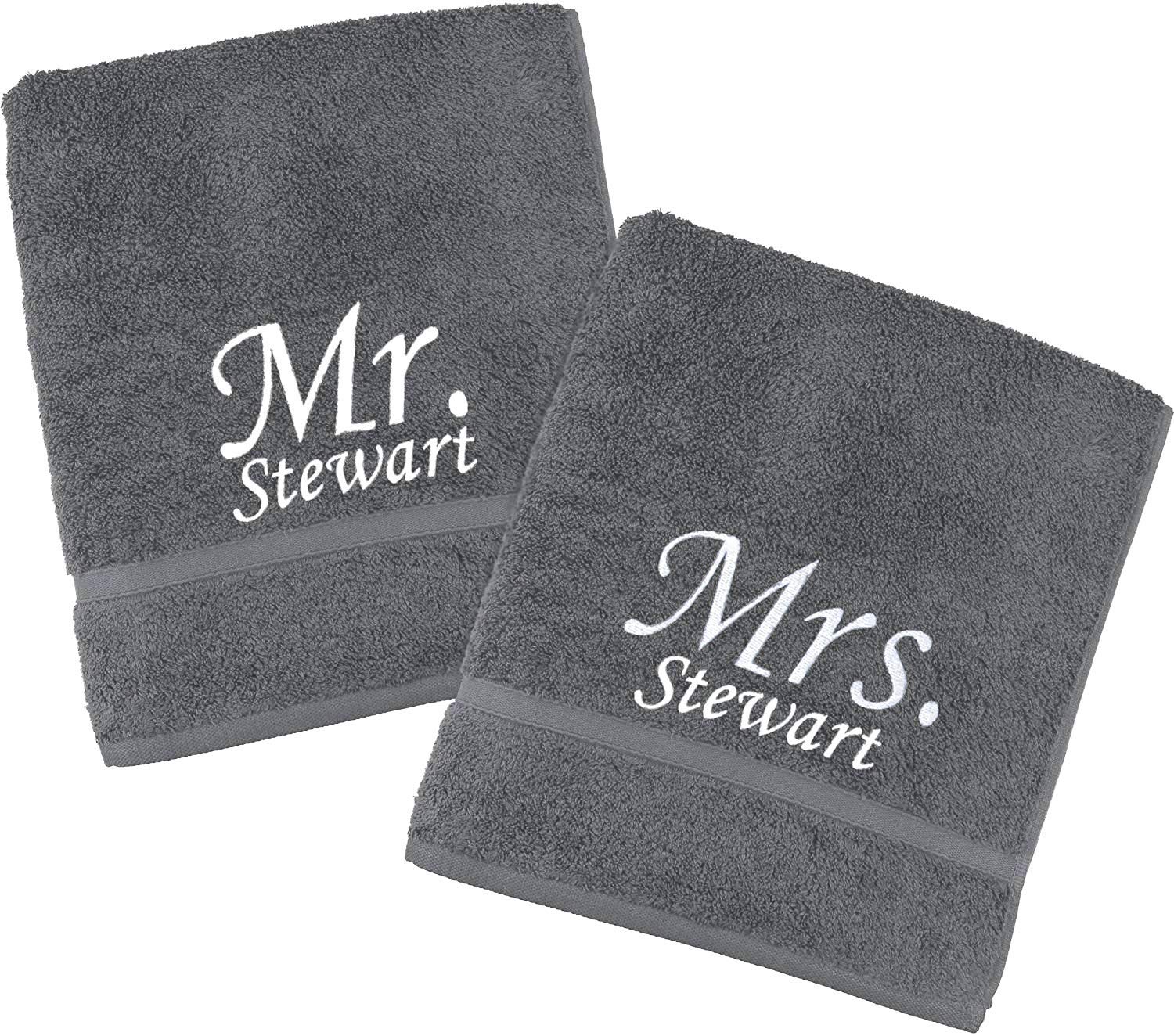 Teddyt's Charleston Grey With White Personalised Mr & Mrs Embroidered Towels Gift Set (, Hand Towel (80X50cm))