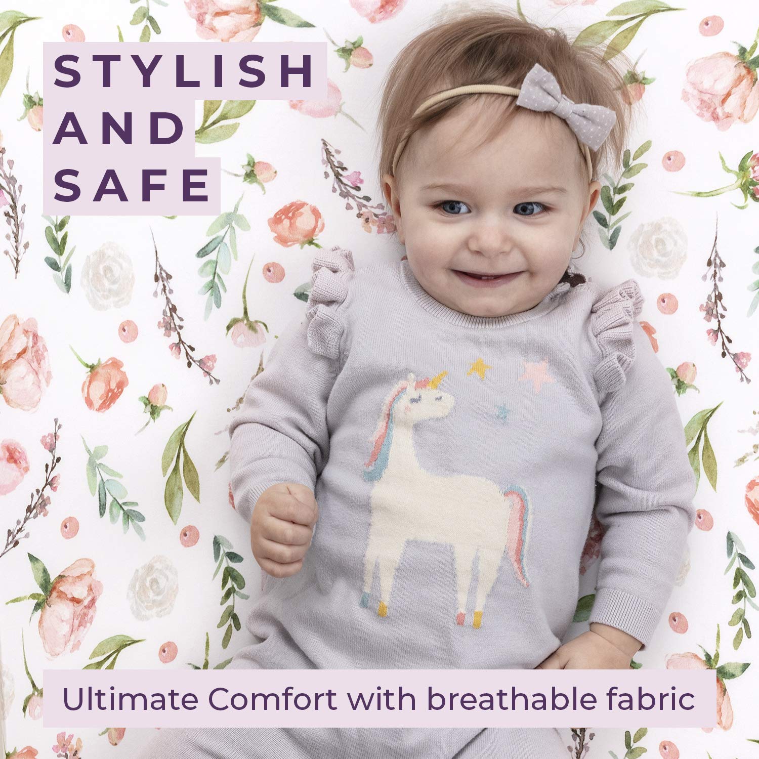 Pobibaby - Paquete de 2 sábanas bajeras para cuna de bebé niña para colchón estándar de cuna, mezcla de algodón ultrasuave, segura y cómoda, y elegante sábana floral para cuna (Allure)