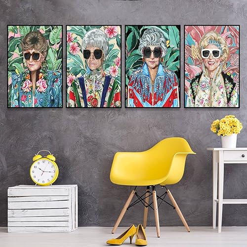 Miniatura 5 de Póster dorado de los años 80 para decoración de habitación de mujeres, impresiones de pintura en lienzo para niñas de oro (juego de 4 piezas de 16