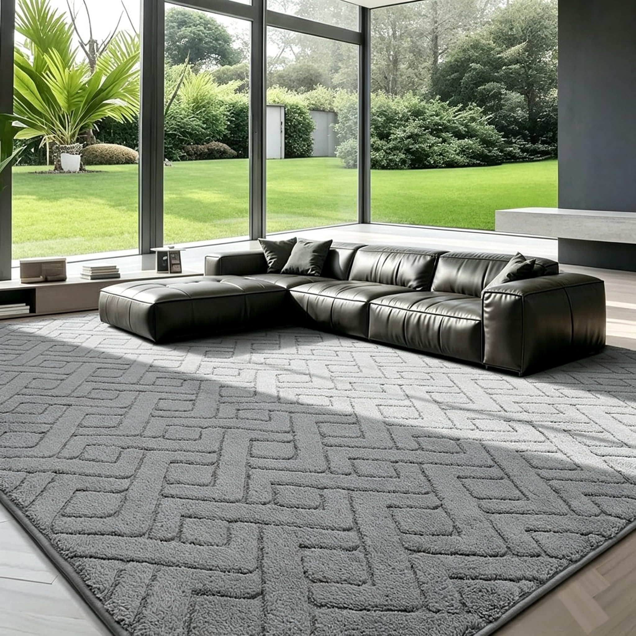 LNZHAO Rugs Living Room 160x230 CM: 3D Diamond Pattern Grey Super Soft Large Rug for Living Room - Machine Washable & Non Slip Short Pile Carpet for Indoor Bedroom Nursery & Kids Room