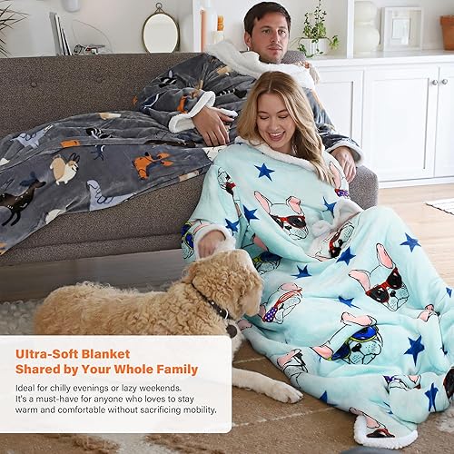 Miniatura 2 de Catalonia Manta Sherpa con mangas y brazos, súper suave, cálida y cómoda, de forro polar grande, con mangas de felpa, manta para televisión, para