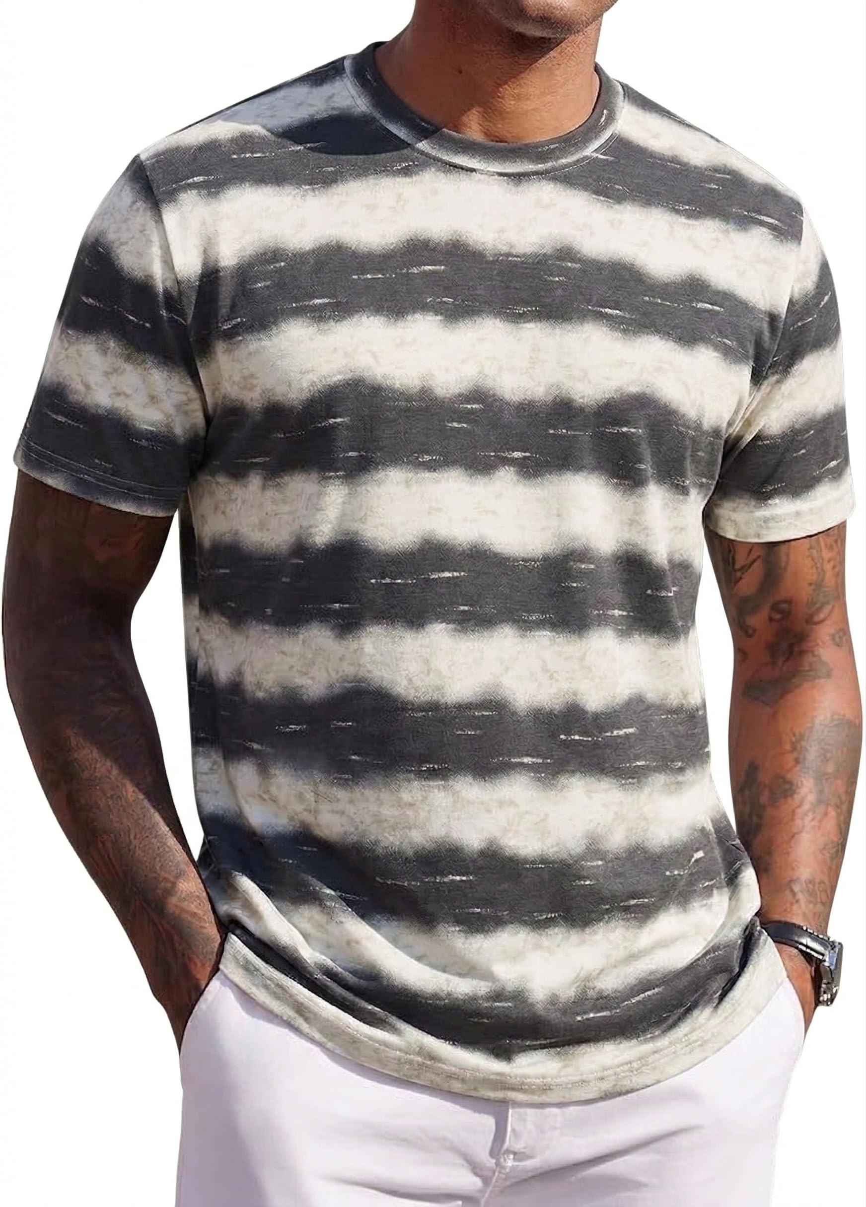 JEEGAL Herren T-Shirt Rundhals, 95% Baumwolle 5% Elasthan, Regular Fit Kurzarm Shirt mit Print, bequemes Männer Basic Shirt für Alltag Freizeit Sommer