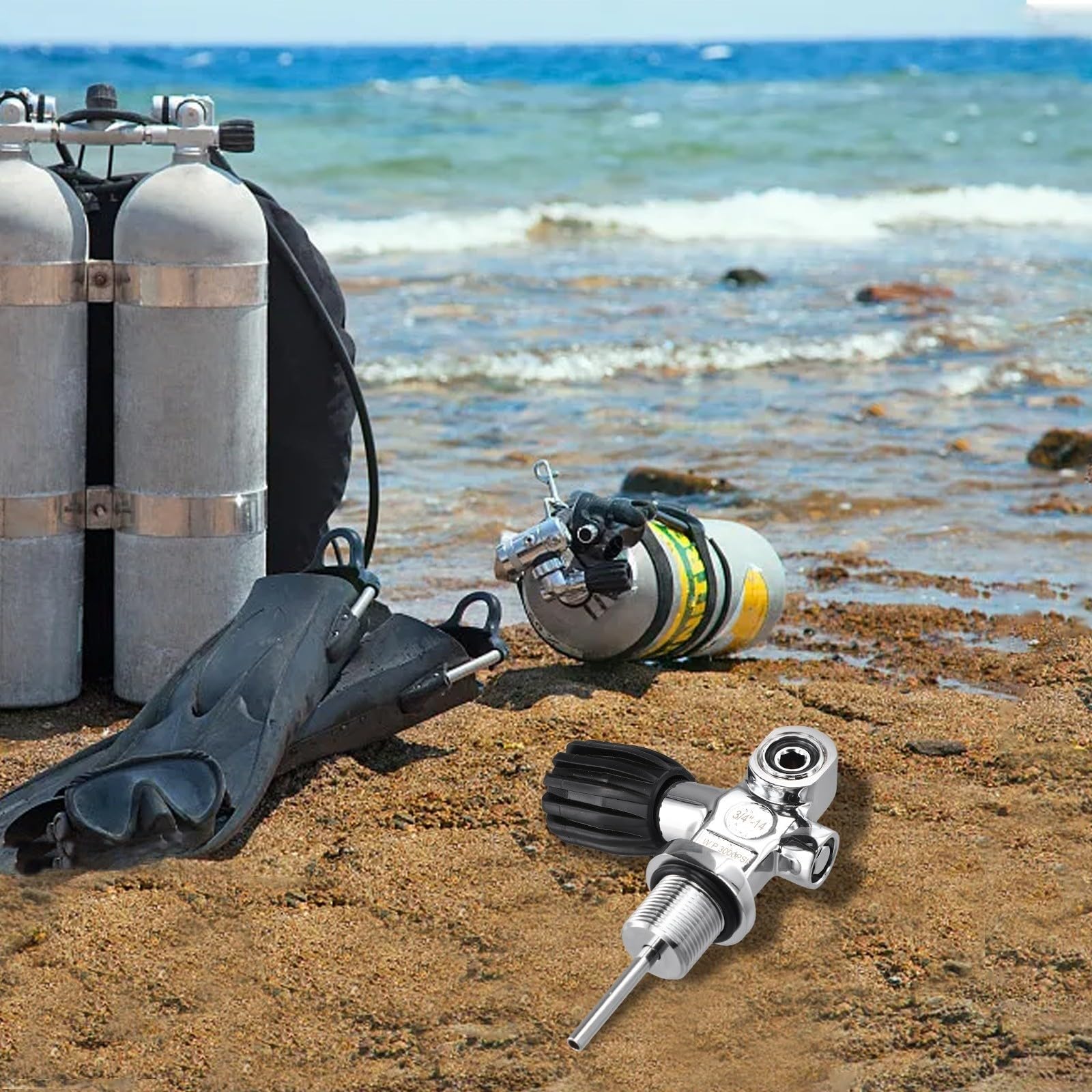 Válvula de cilindro de buceo de latón 3/4-14, válvula del tanque de SCuba con puerto de seguridad para equipos de buceo