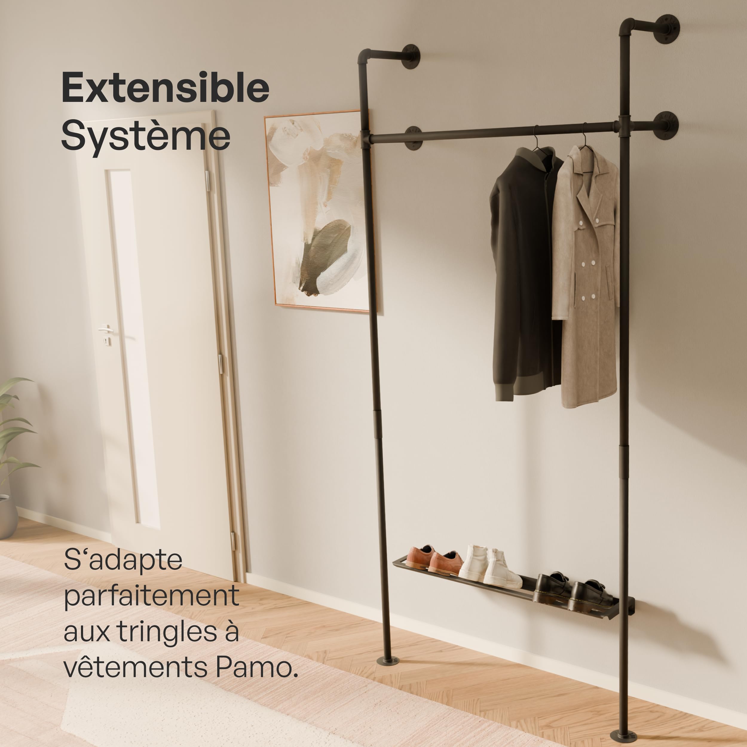 pamo étagère à Chaussures Murale en métal 91 x 20 cm – Étagère à Chaussures | gain de place à fixation murale pour entrée, dressing ou chambre – Noir