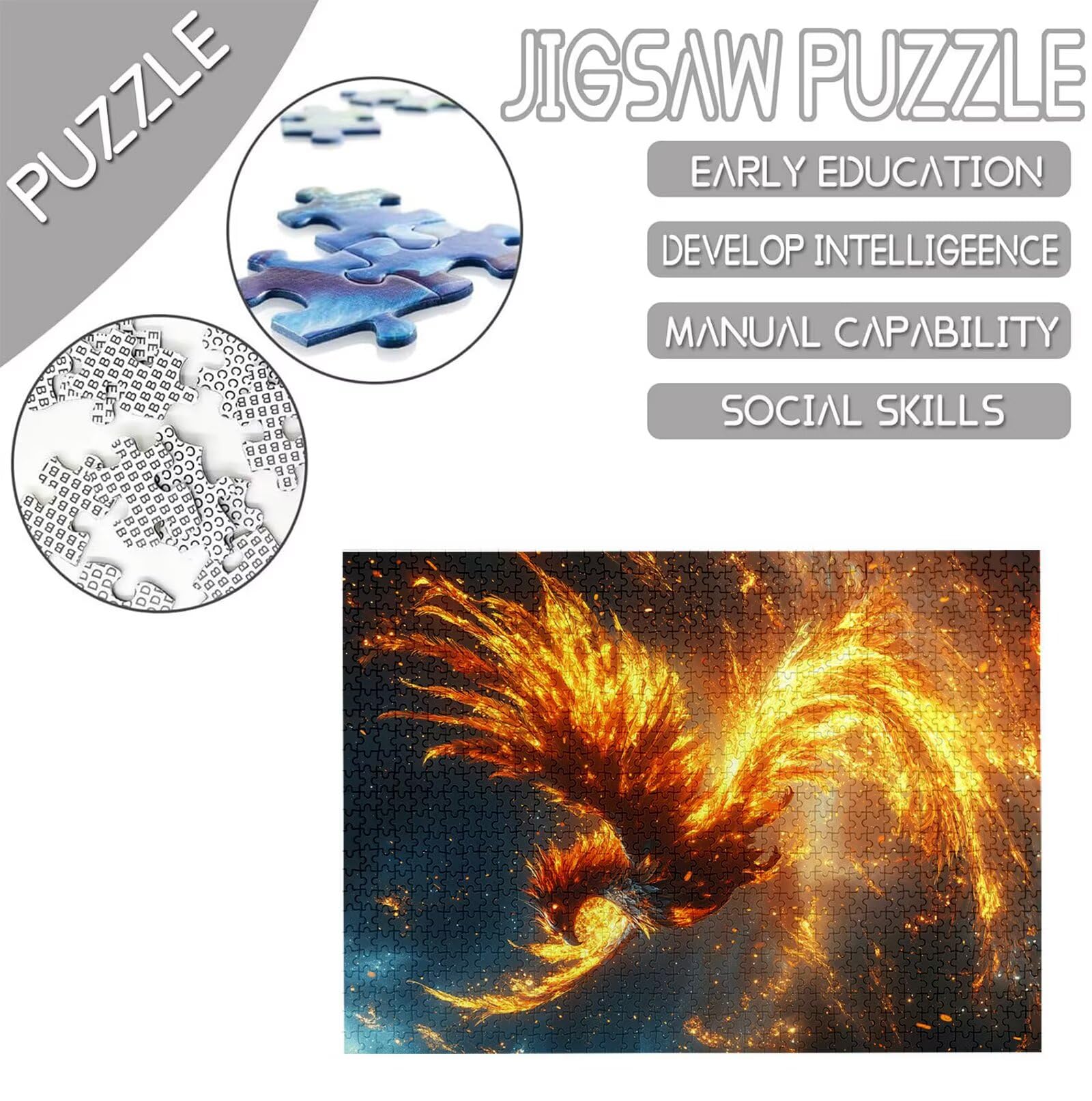 Feniks Puzzle 1500 sztuk Dorosłych, Puzzle Wzór Ptaka, Układanka Dorosłych, 5D DIY Rzemiosło Rodzina Zajęcia z Opakowaniem Na Prezent, Dekoracja ścienna do domu, Prezent Kobieta, 87 x 57 cm, Model784