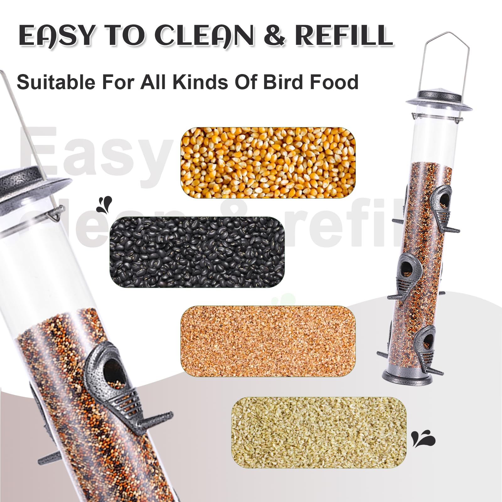 MIXXIDEA Metal Tube Bird Feeders for Outdoors Hanging Bird Feeders for Outside Wild Birds Feeder 6 Ports Hanging Bird Feeder Attract Birds in Your Lawn - Image 4