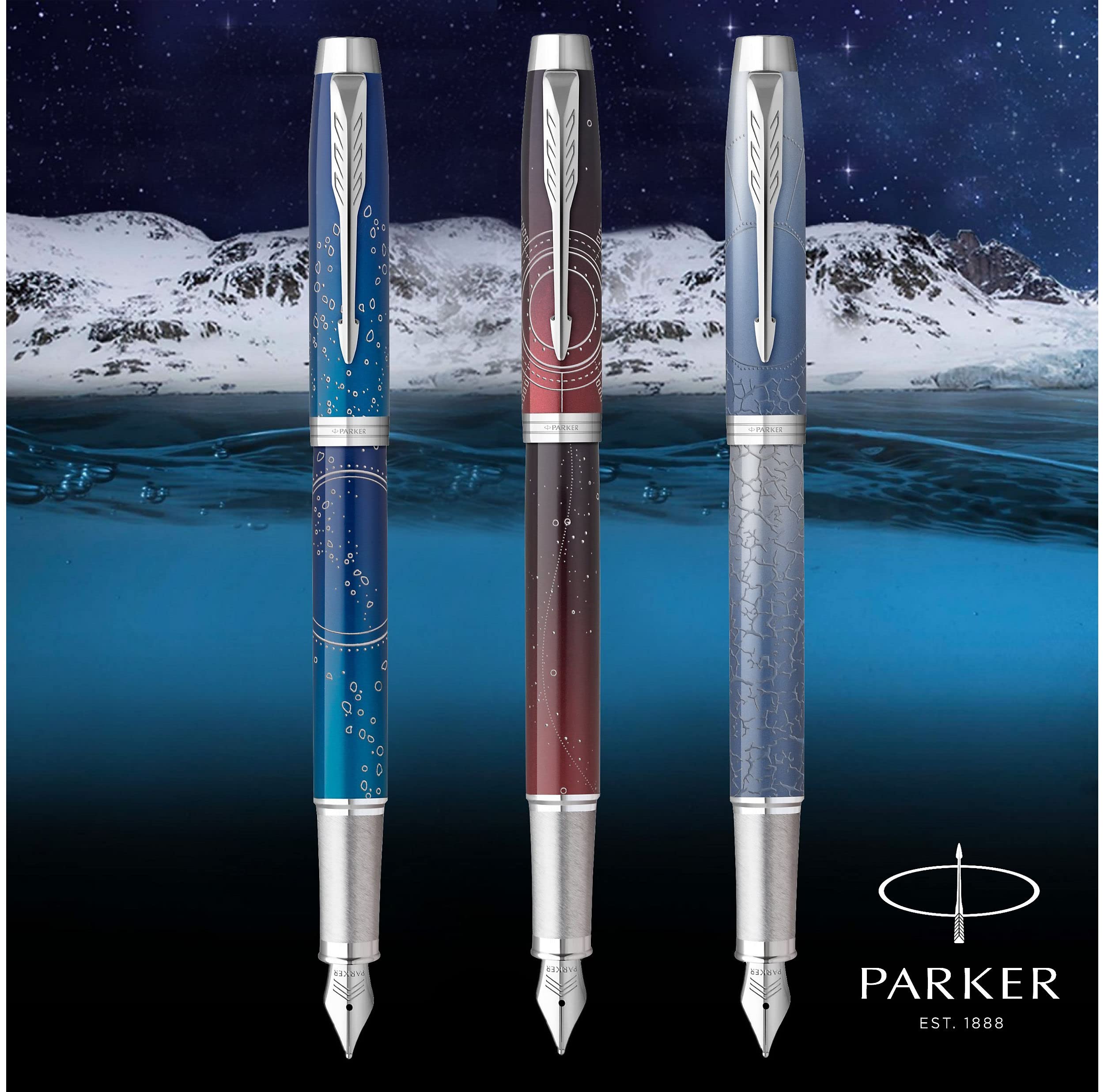 Parker IM Premium Portal, pluma estilográfica, gradiente rojo, pluma fina, tinta azul, caja de regalo