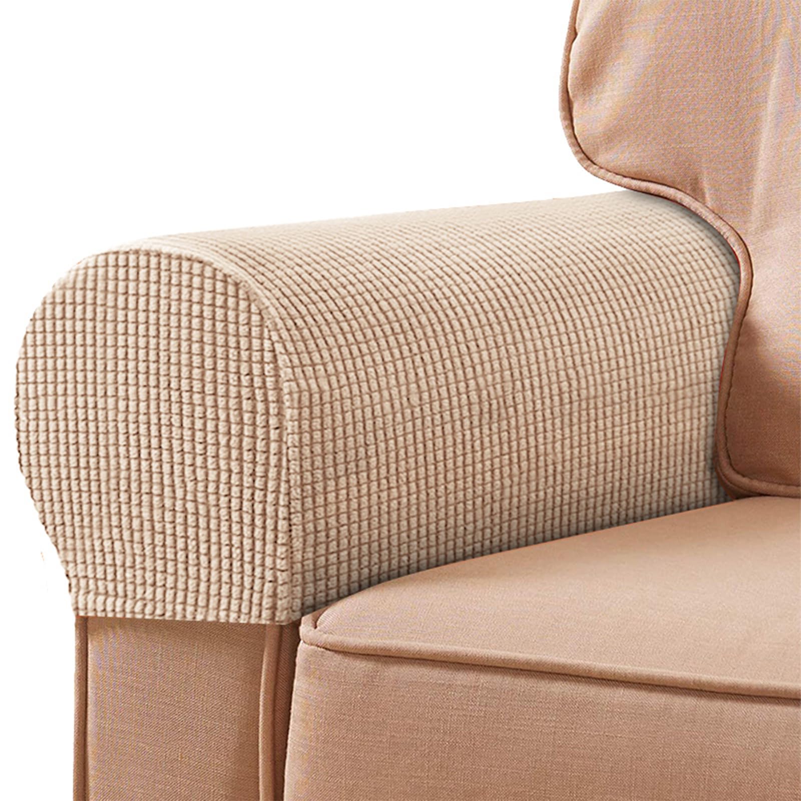 FUAAOLIY Stretch Armrest Covers for Chairs and Sofas, Couch Arm Covers for Sofa Spandex Armrest Covers Anti-Slip Furniture Protector Washable Armchair Slipcovers for Recliner Set of 2 (Khaki)