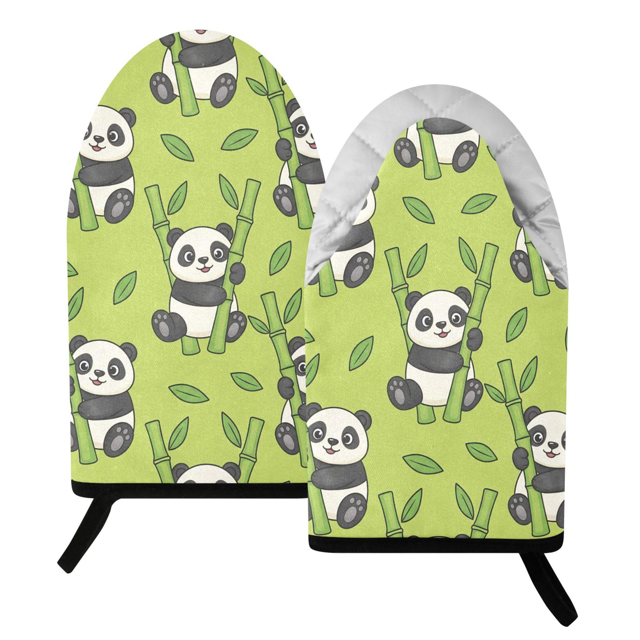 Kutsu Panda Oven Mitts for Kitchen, Heat Resistant Cotton Oven Gloves for BBQ Baking Cooking, Breathable Kitchen Essentials, 2 pcs