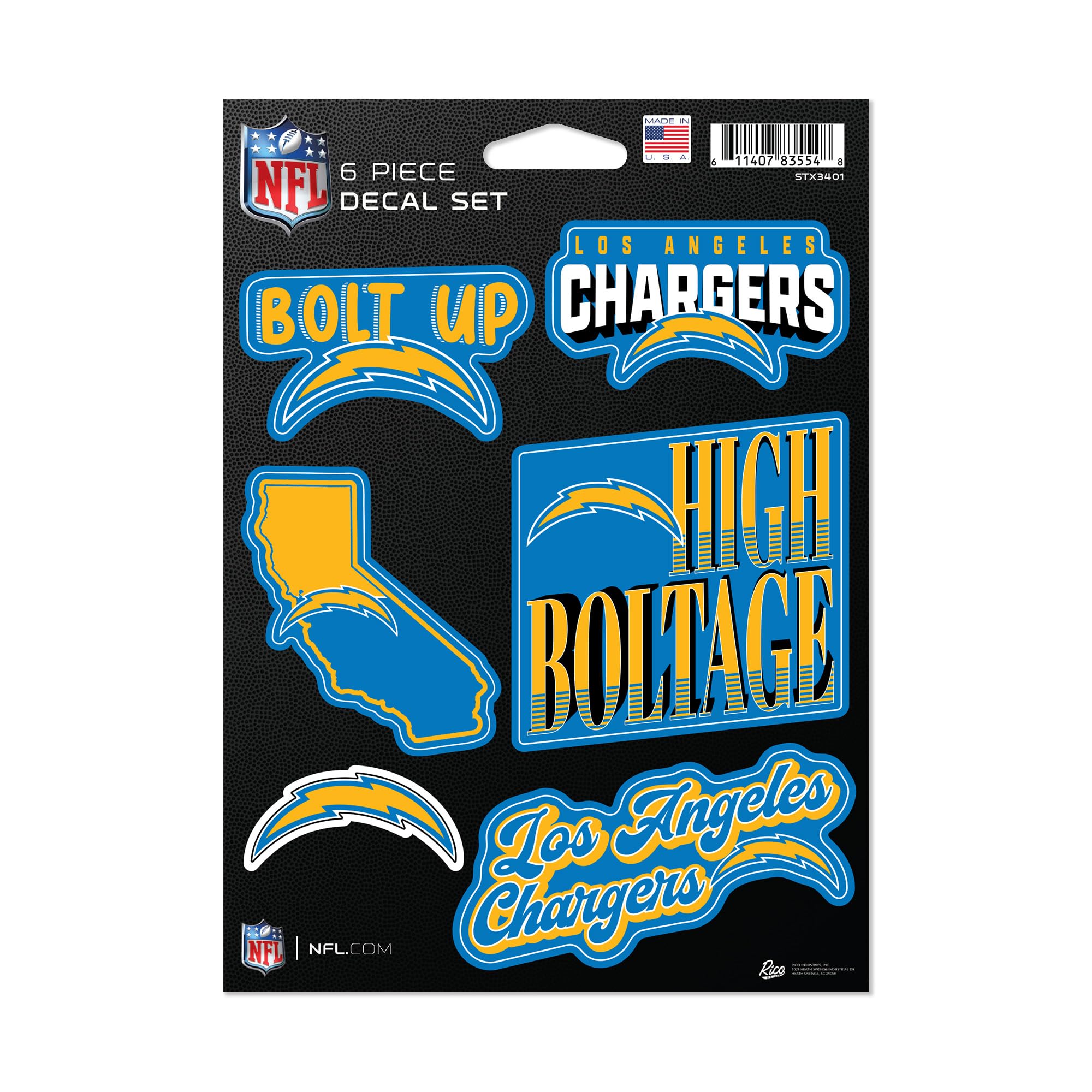 Autocollants Los Angeles Chargers NFL Rico Industries - Idée cadeau pour fan de football américain