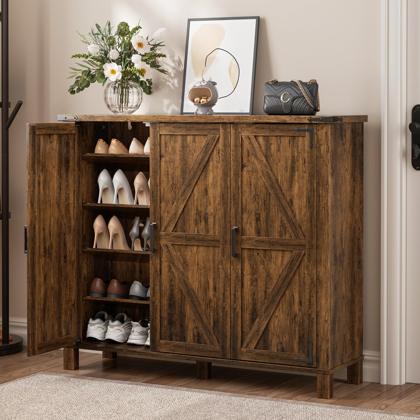 OCTORO Schuhschrank mit Türen, Schuhschrank Holz im Landhausstil