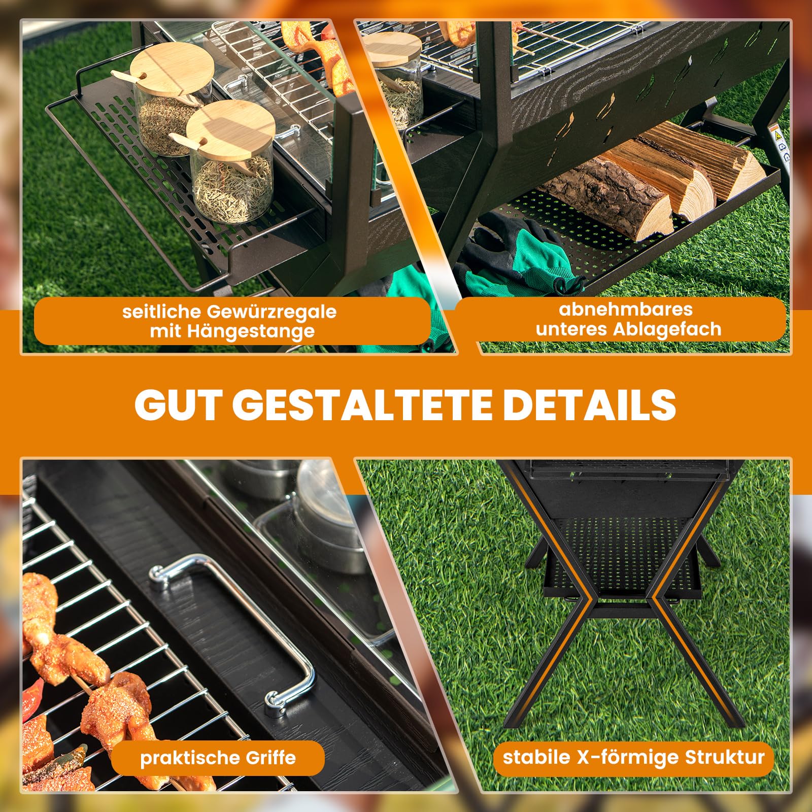 GOPLUS Grill na węgiel drzewny 3 w 1, wielofunkcyjny grill ogrodowy ze stali nierdzewnej z dużą powierzchnią grillowania, ochroną przed wiatrem i półkami, stojący grill BBQ na piknik, imprezę, kemping
