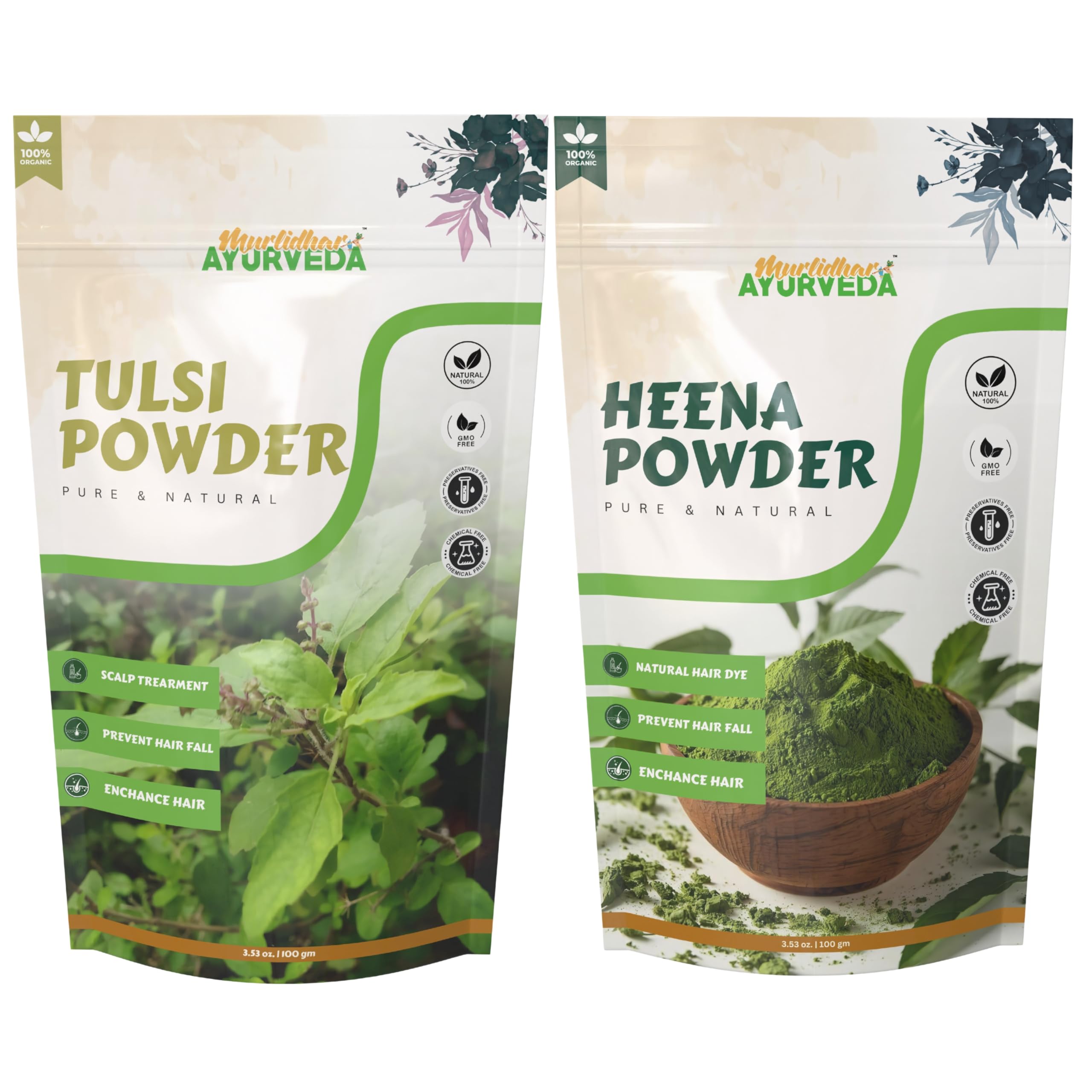 Natural Heena & Tulsi Herbal Hair Care Powder (Combo set 100gm each) Pure, Ayurvedic, Chemical-Free, Nourishing & Strengthening Formula for Healthy Hair and Scalp Care-image-9