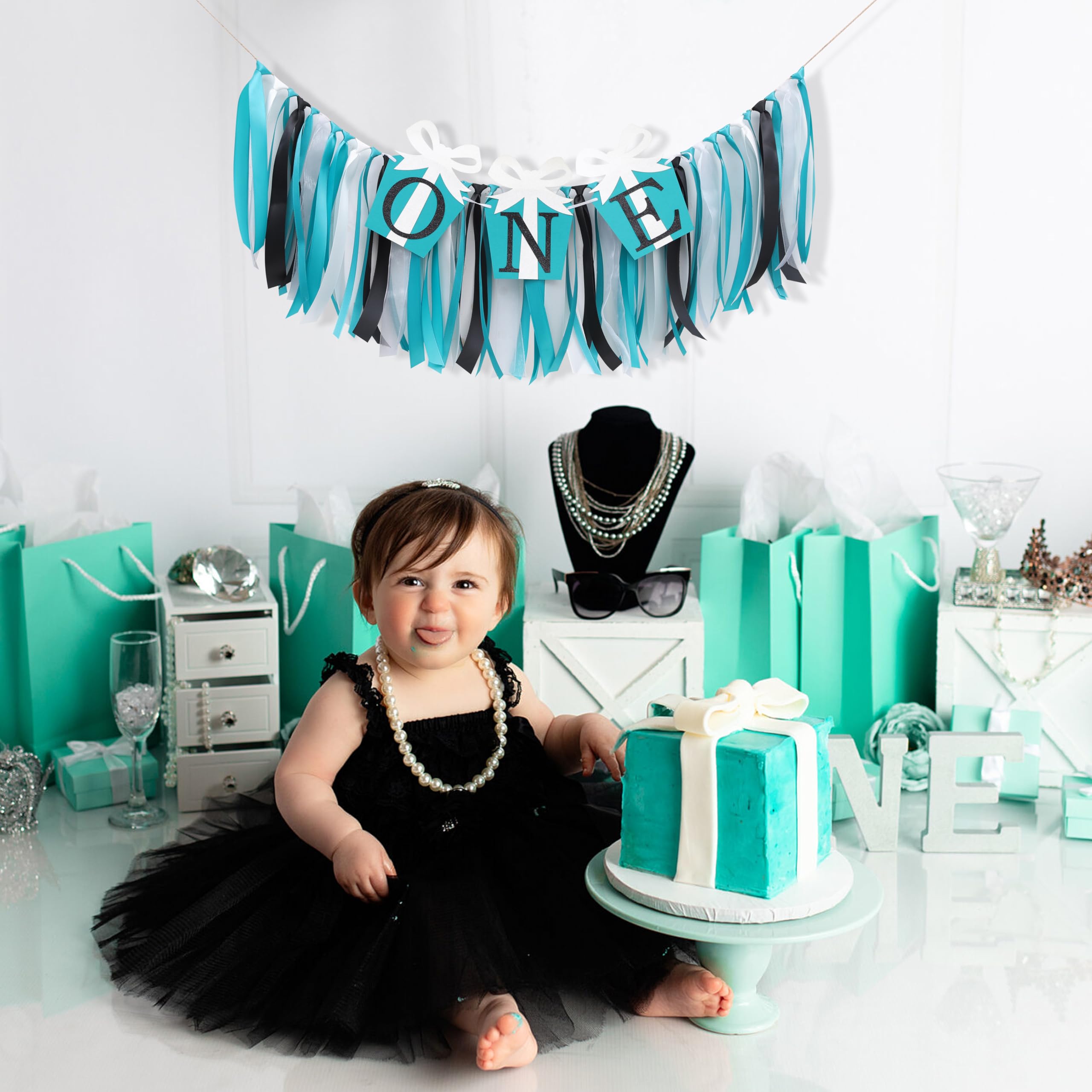 Amazon.com: Breakfast at Tiffany's High Chair Banner - Tiffany Bow Birthday  Highchair Banner, Baby and Co. Party Decoration, Teal Blue Audrey Hepburn  Party Photo Props Cake Smash, Tiffany Breakfast Garland : Toys