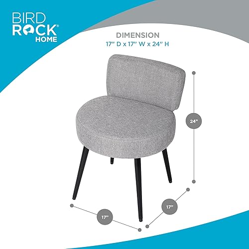 Miniatura 2 de BIRDROCK HOME Silla de lino con respaldo – Reposapiés acolchado pequeño – Taburete otomano redondo compacto – Sala de estar, oficina, dormitorio –