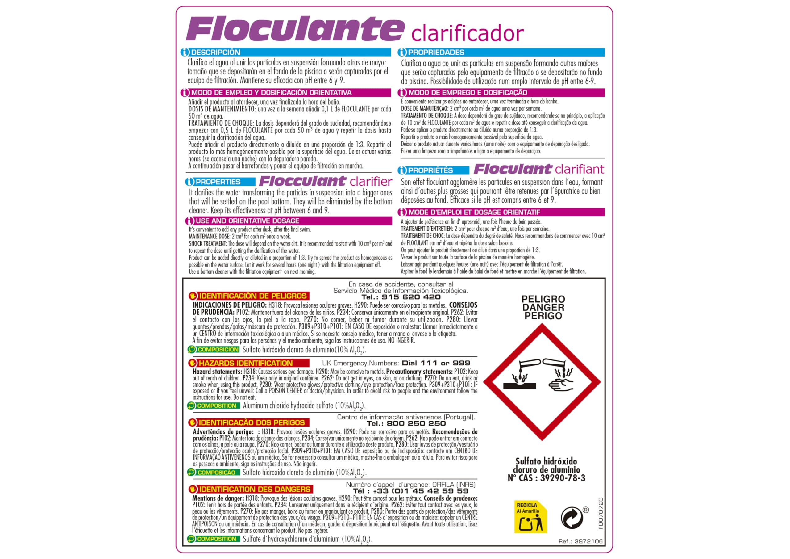 PQS - Floculante Líquido para Piscinas - Floculante de Piscina - Clarificador de Agua para Piscinas - Acción Decantadora Rápida - Sin Cloro - No Modifica el pH - Mejora la Filtración - Formato 5 L