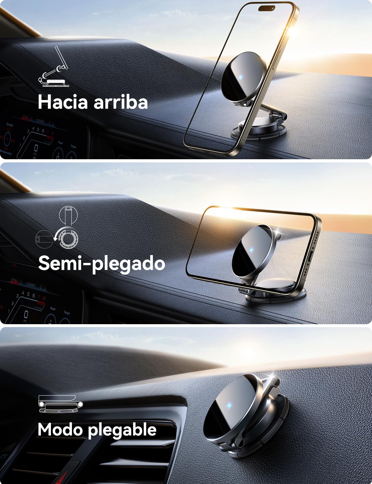 JOYROOM MagSafe Cargador Coche Salpicadero [Todo Metal & Plegable] Soporte Movil Coche Magsafe 15W Carga Rápida, Cargador Inalambrico Coche Magnética para iPhone 17 16 15 14 13 Pro MAX Plus