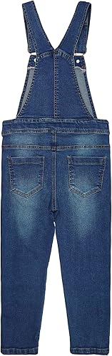 KIDSCOOL SPACE Girls Denim Overalls,Elastic Band Inside Flap Pockets Soft Stretchy Jeans Jumpsuit(Blue-2469,6-7 Years)