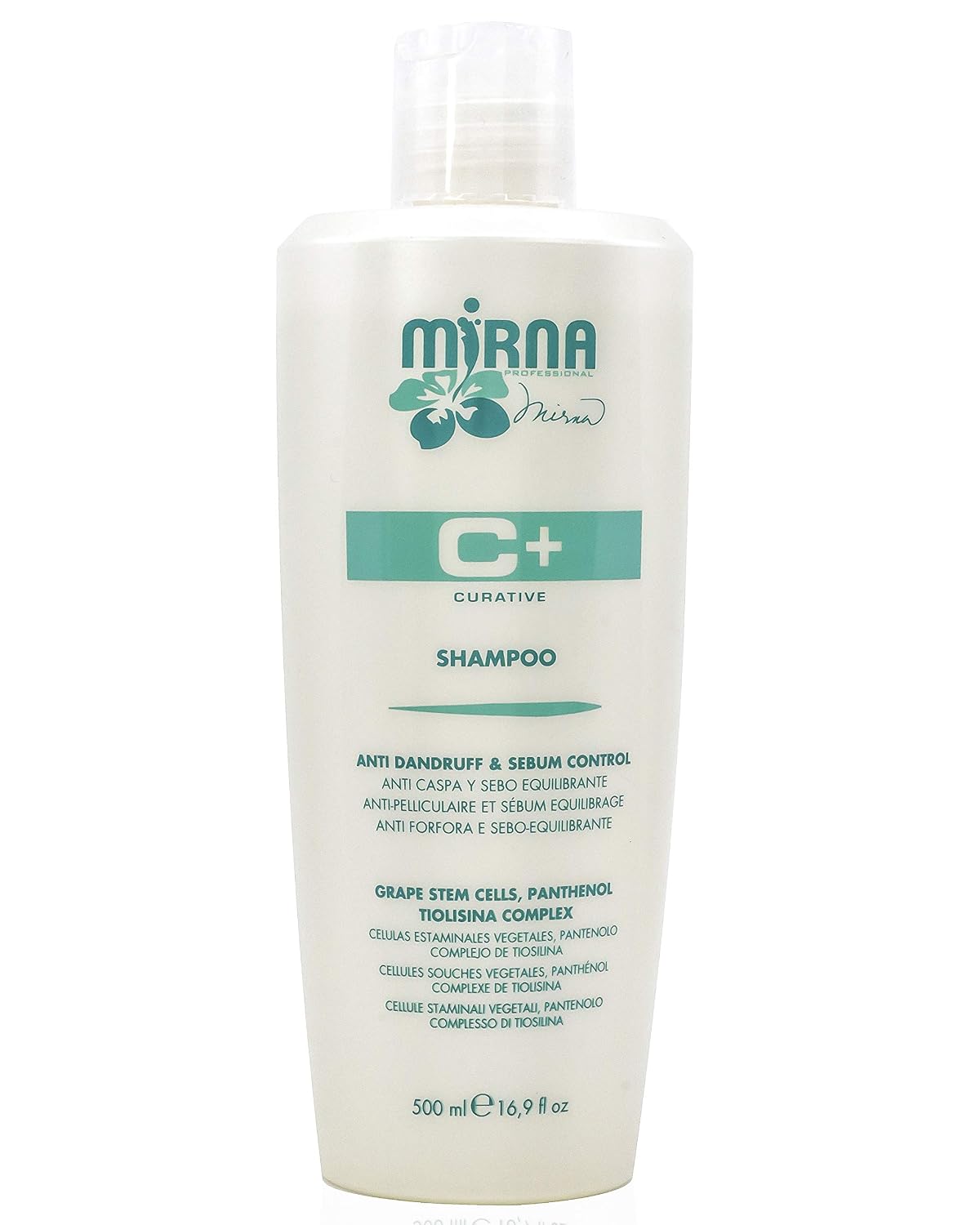 Mirna Professional Anti Dandruff and Grease Control Shampoo. Made with Grape Stem Cells, Tiosilina Complex and Wheat Hydrolyzed Proteins for daily use on oily scalp and hair 500ml / 16.9oz