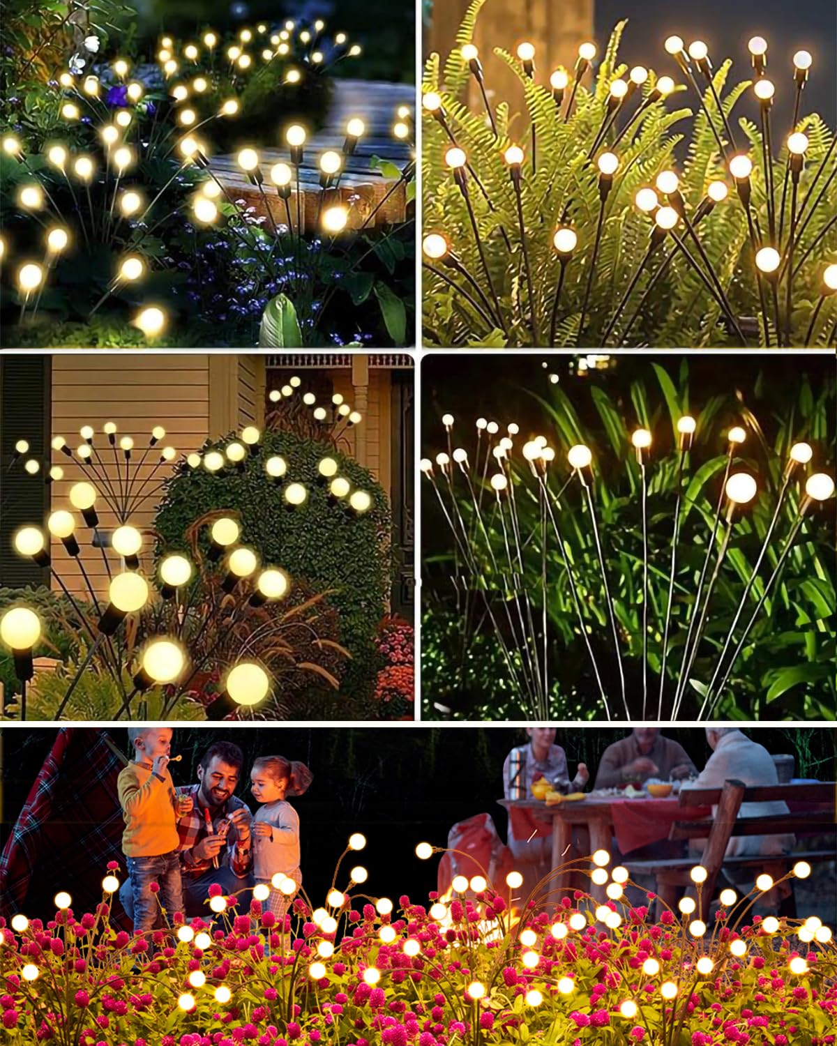 Redefun Luci Solari Da Giardino 4x160 LED – Lampade A Fuochi D'Artificio Con Telecomando, Timer, IP65 Impermeabili, Bianco, Per Esterni