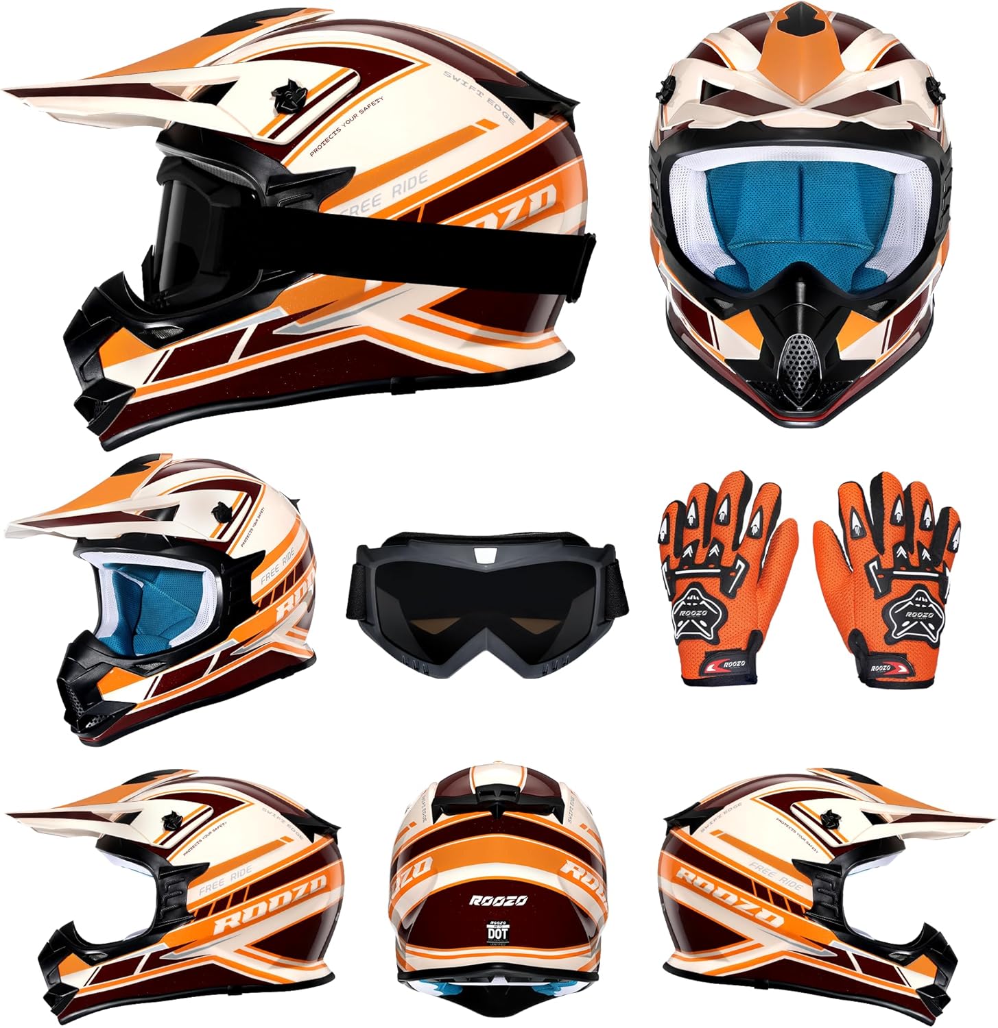 Kids Dirt Bike Helmets Youth Motorcycle Helmet, Kids Motorcycle Full Face Helmet for Off-Road, ATV, UTV, Street Riding with Goggles Gloves, DOT Approved