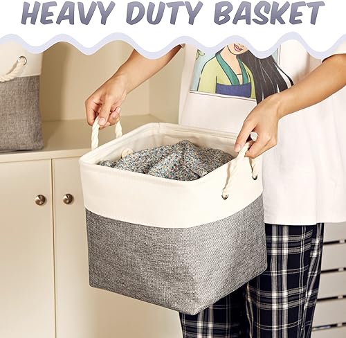 Miniatura 5 de Geiserailie 6 cubos de almacenamiento de tela de 11 x 11 pulgadas, canastas plegables con asas de transporte resistentes, cestas de mimbre para el