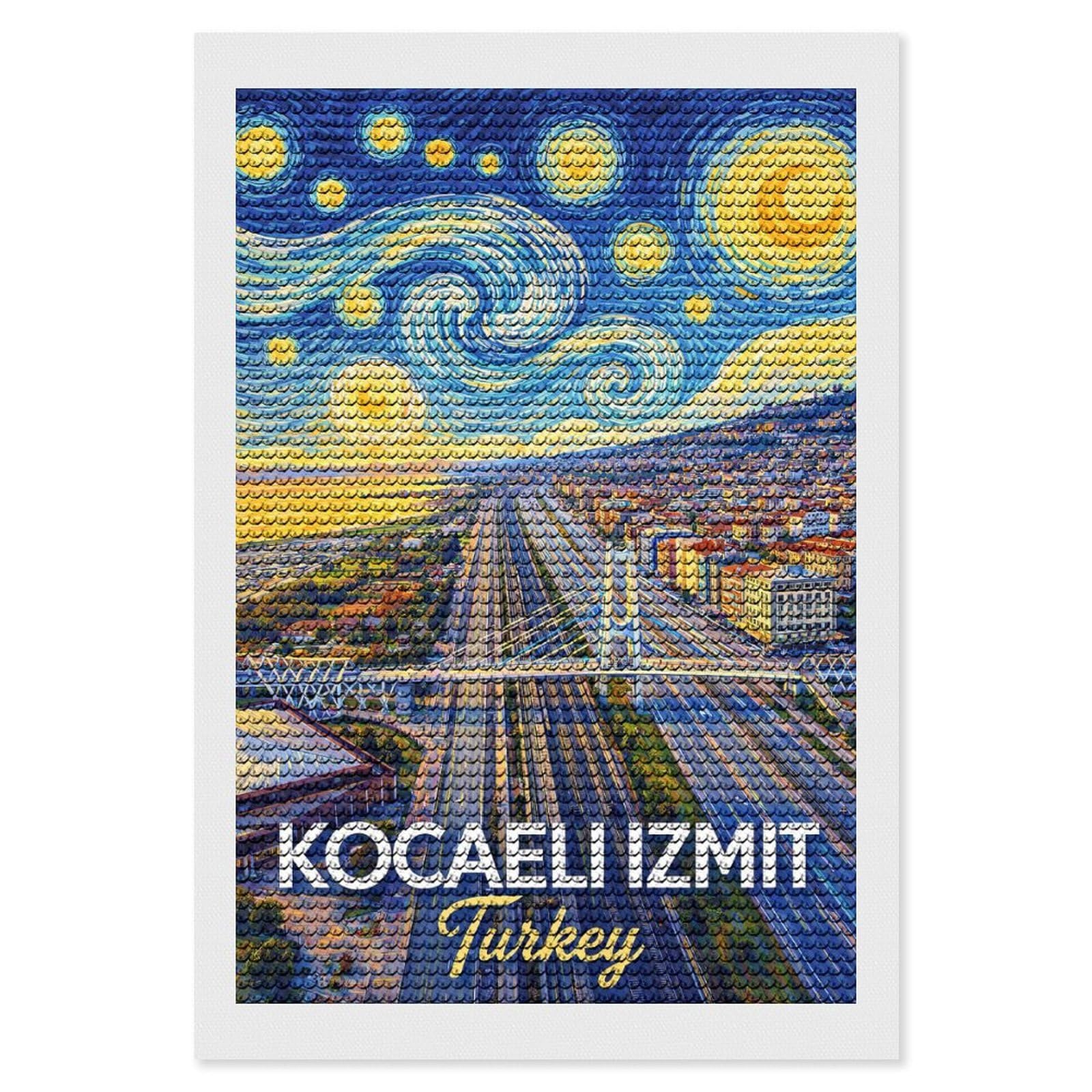 Junmoney Kocaeli Izmit Turkey Starry Night Diamond Painting Canvas Set 8"x12", for Adults, Sparkling Round Gems, Thoughtful Handmade Gift, Modern Decor