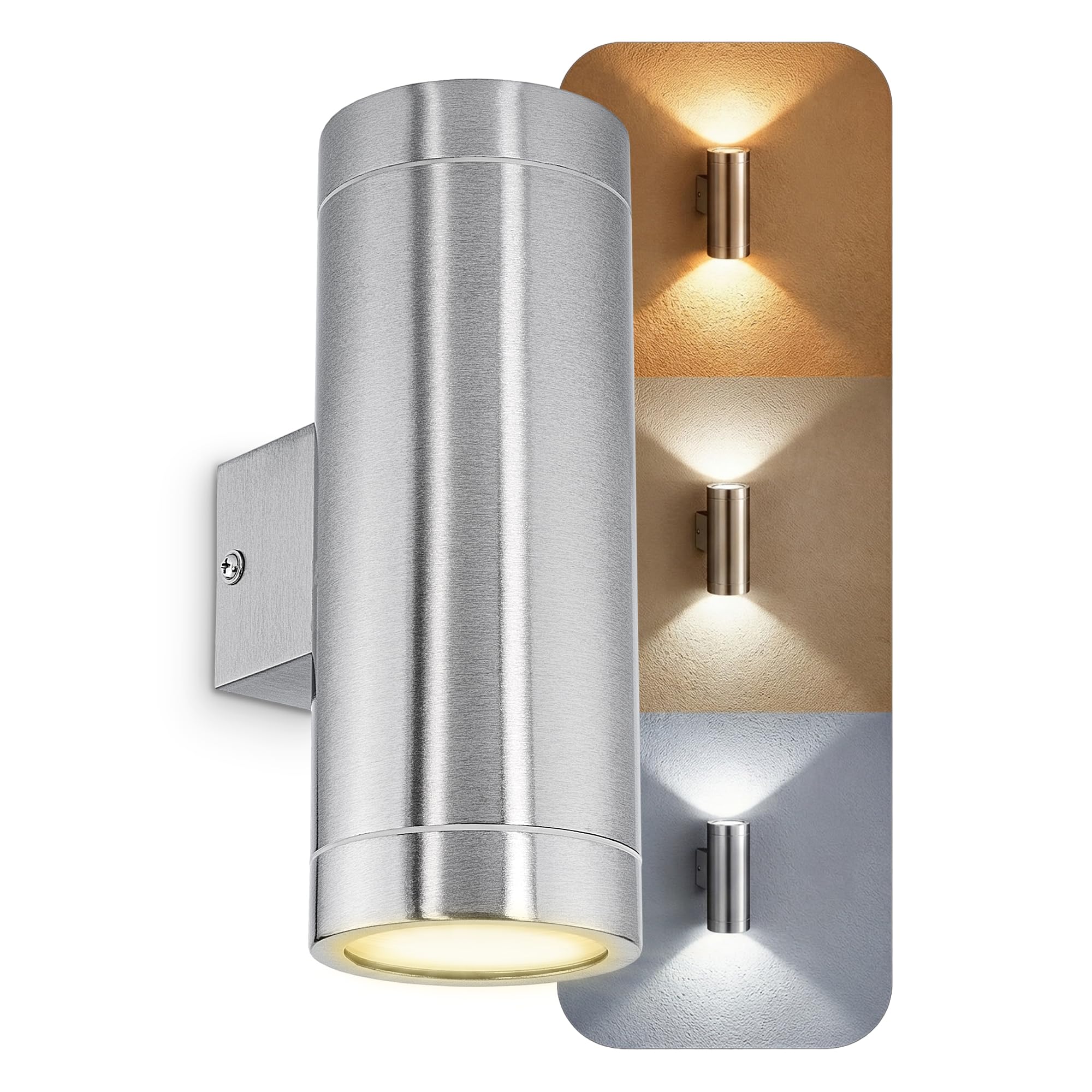 TIRA LED Außenwandleuchte Up & Down Edelstahl IP44 GU10 3W 3 Lichtfarben | Edelstahl-Wandlampe mit Up-Down-Licht für Hauswand, Terrasse & Garten - wetterfest, rund Ø76mm, Höhe 210mm