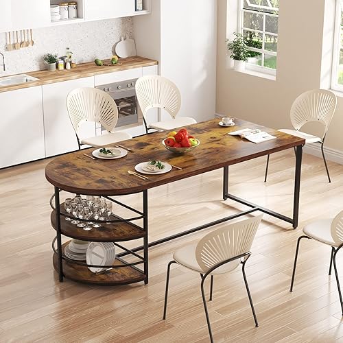 Miniatura 10 de Tribesigns Mesa de comedor para 4 personas con estante de almacenamiento mesa de cocina de madera de 3 niveles de 709 pulgadas de largo con marco de