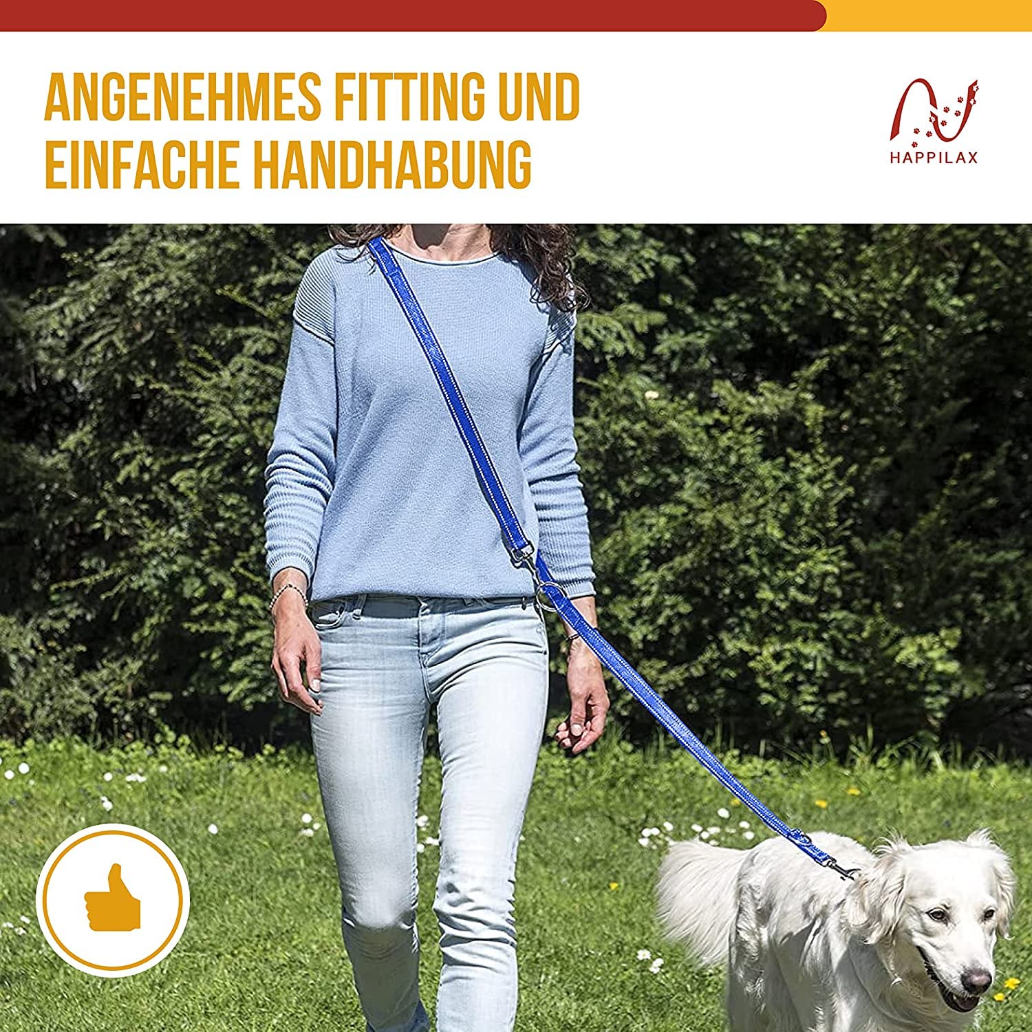 Happilax Guinzaglio per cani regolabile, 2 m, riflettente, regolabile in 3 posizioni, doppio guinzaglio, adatto come guinzaglio per cani di taglia grande per cani di o piccola taglia (Blue)