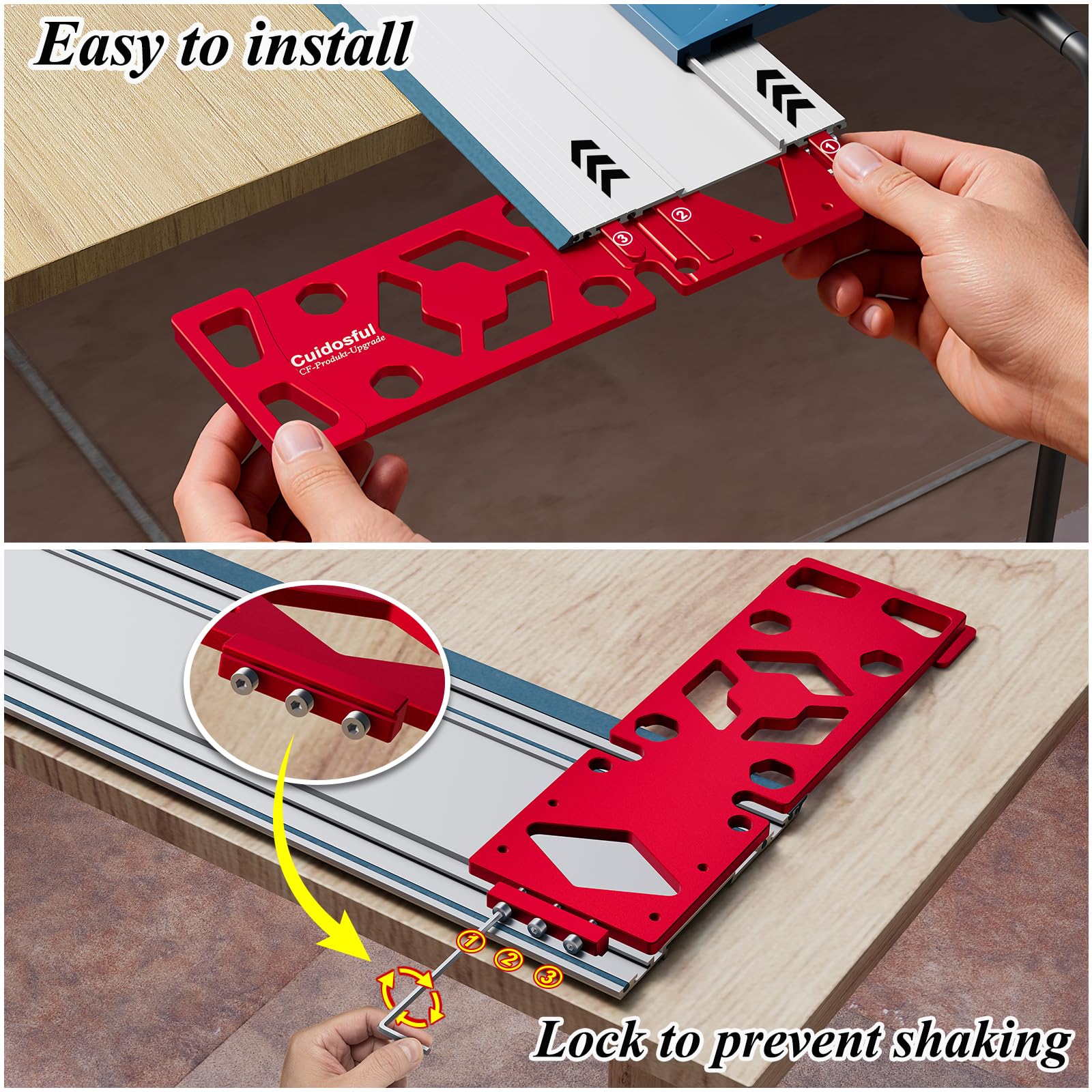 Tope de ángulo de guía para Bosch FSN – CNC mecanizado 90° tope de ángulo de aluminio para Bosch GST y GKF (con adaptador) – Duradero, fácil montaje para cortes exactos (rojo)