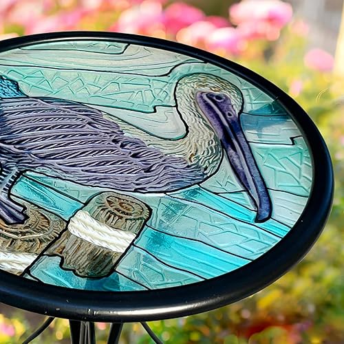 Miniatura 7 de HONGLAND Mesa auxiliar para exteriores, mesa pequeña para exteriores, mesa auxiliar redonda de 12 pulgadas, soporte para plantas de vidrio, mesa