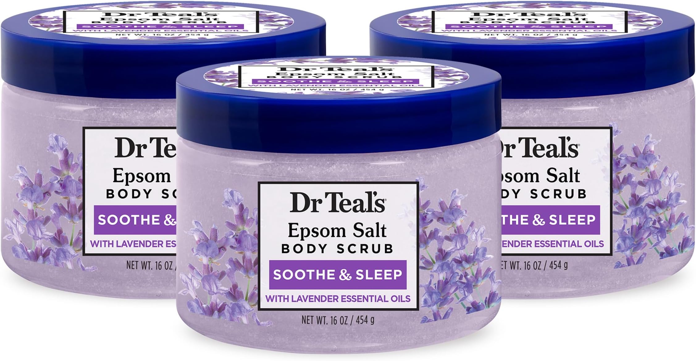 Pure Epsom Salt Body Scrub, Soothe & Sleep with Lavender Essential Oils, 16 oz (Pack of 3)