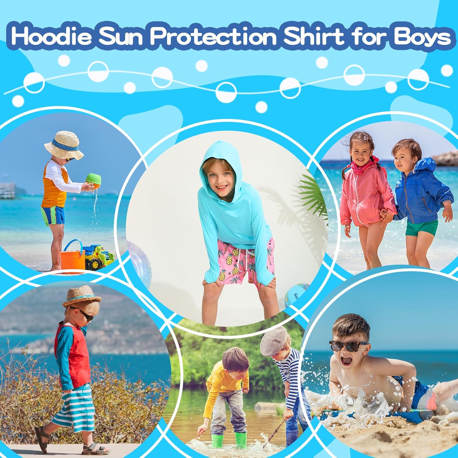 Hotfiary Boys Rash Guard UPF 50+ Long Sleeve Hooded Swim Shirt for 5-14 Years with Thumbhole Pockets for Beach Fishing Hiking - Image 6