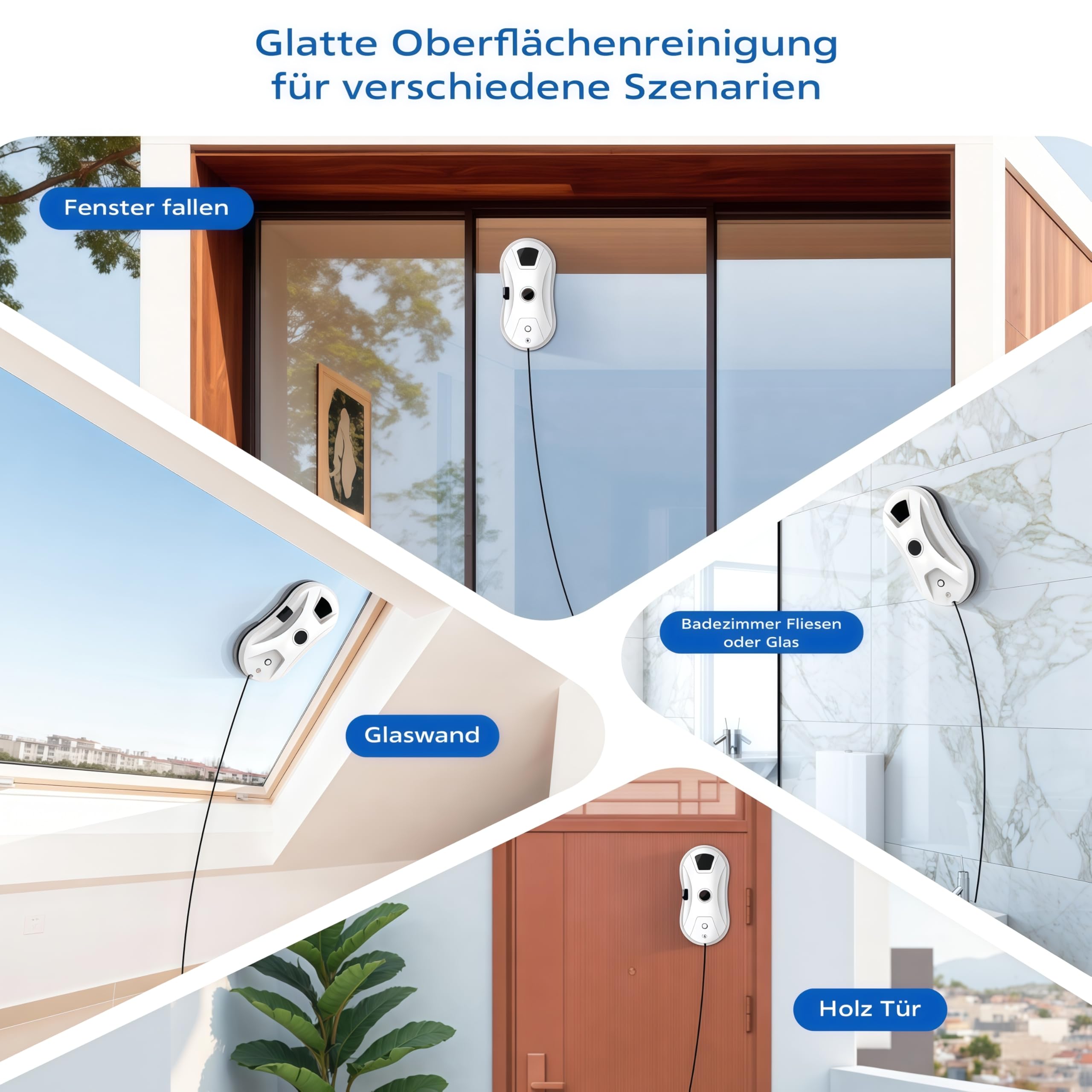 Fensterputzroboter mit Fernbedienung, 5600 Pa Fensterroboter mit Intelligenter Navigation & Kantenerkennung, 3 Automatische Reinigungsmodi, Nass & Trockenreinigung, für Fenster, Glas, Spiegel,Fliesen