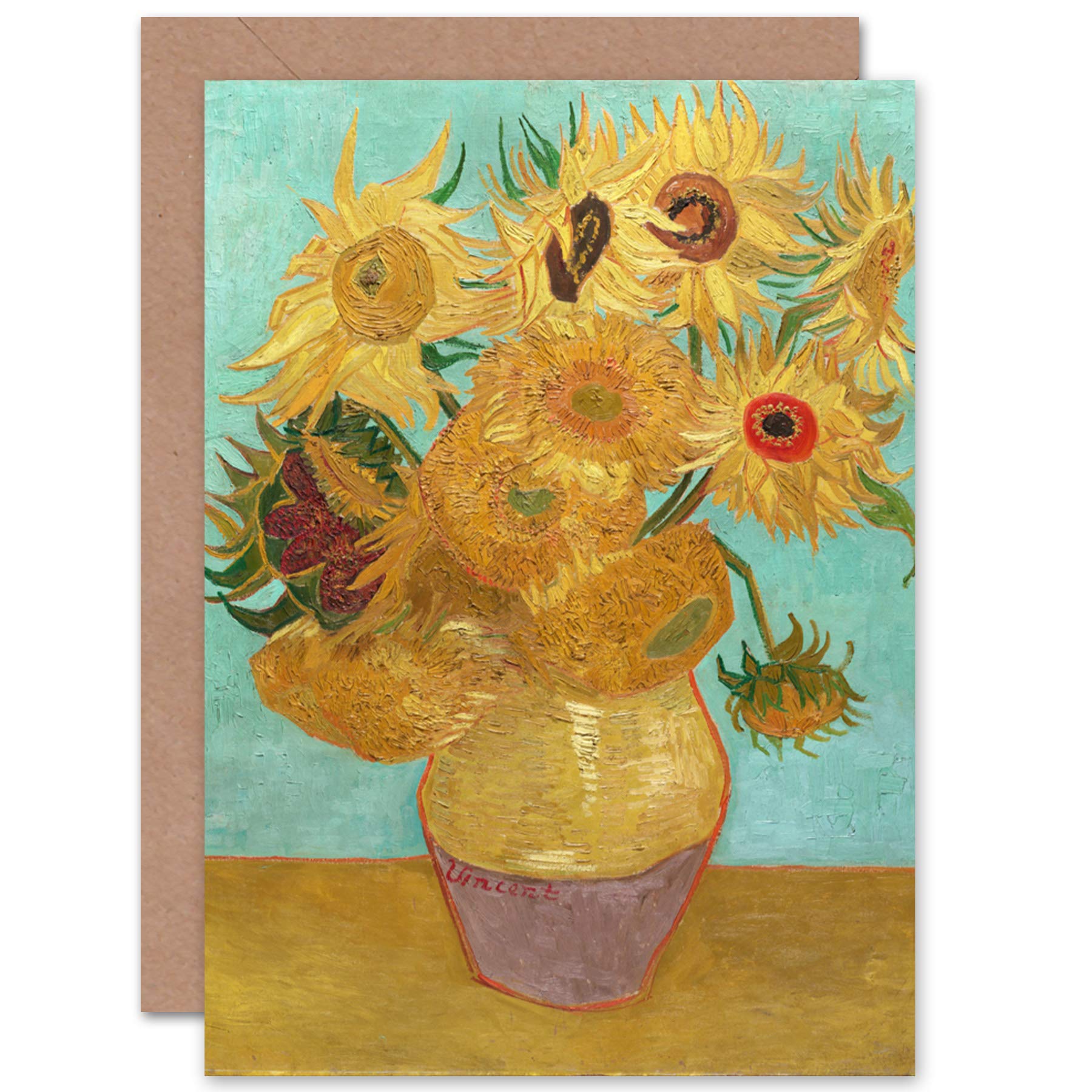Artery8 Vincent Van Gogh Dutch Sunflowers Fine Art Greeting Card Plus Envelope Blank Inside