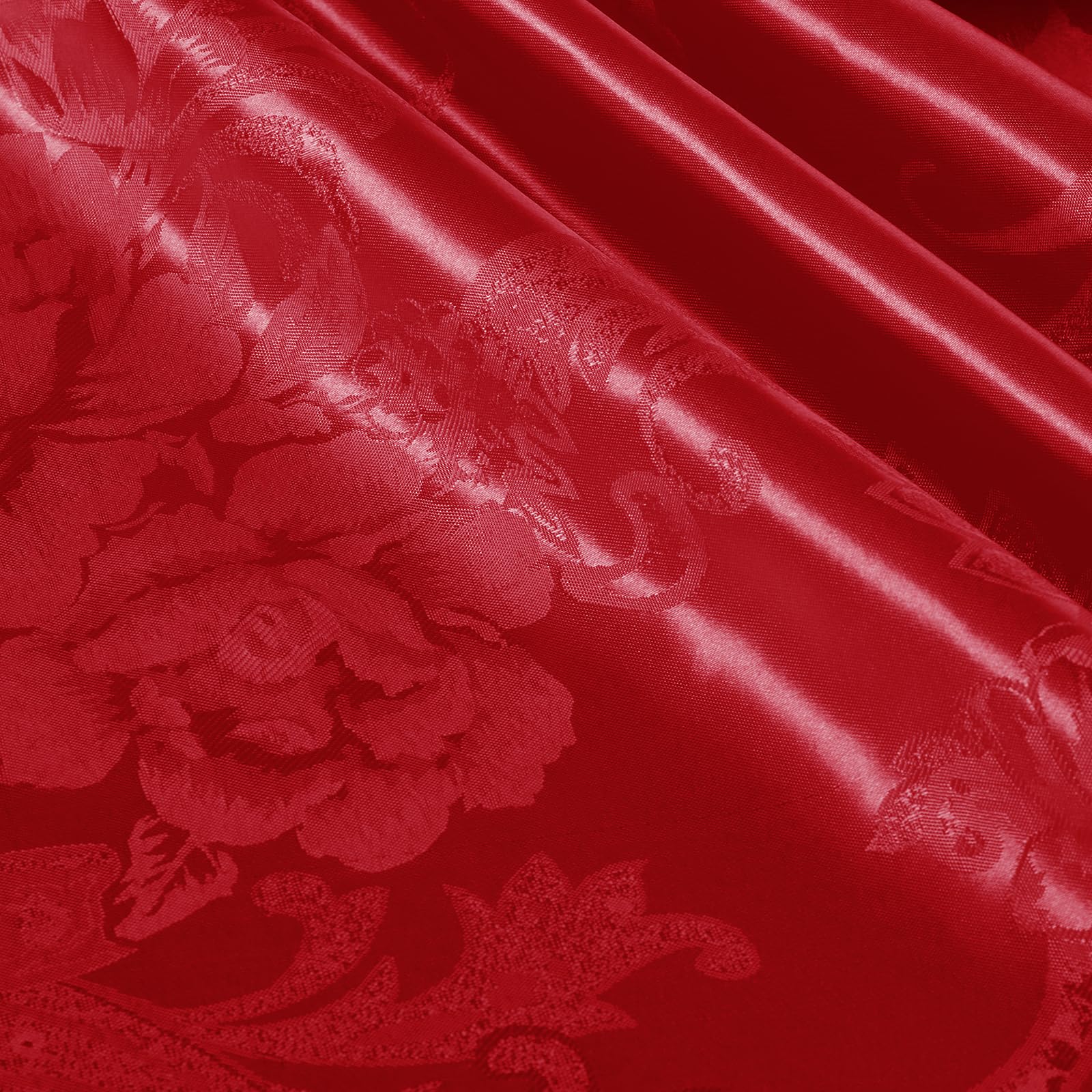KKJIAF Satin Jacquard Fabric, 49" Wide Peony Pattern Shiny Silky Brocade Fabric for Dress, Shirts, Tablecloth, Table Runner, Wedding Decor, DIY Crafts, 1 Yard, Red