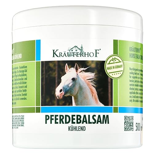 Kräuterhof Bálsamo para caballos enfría y revitaliza preciosos extractos de hierbas de castaño de indias árnica romero y aceite de menta, 16.9fl oz