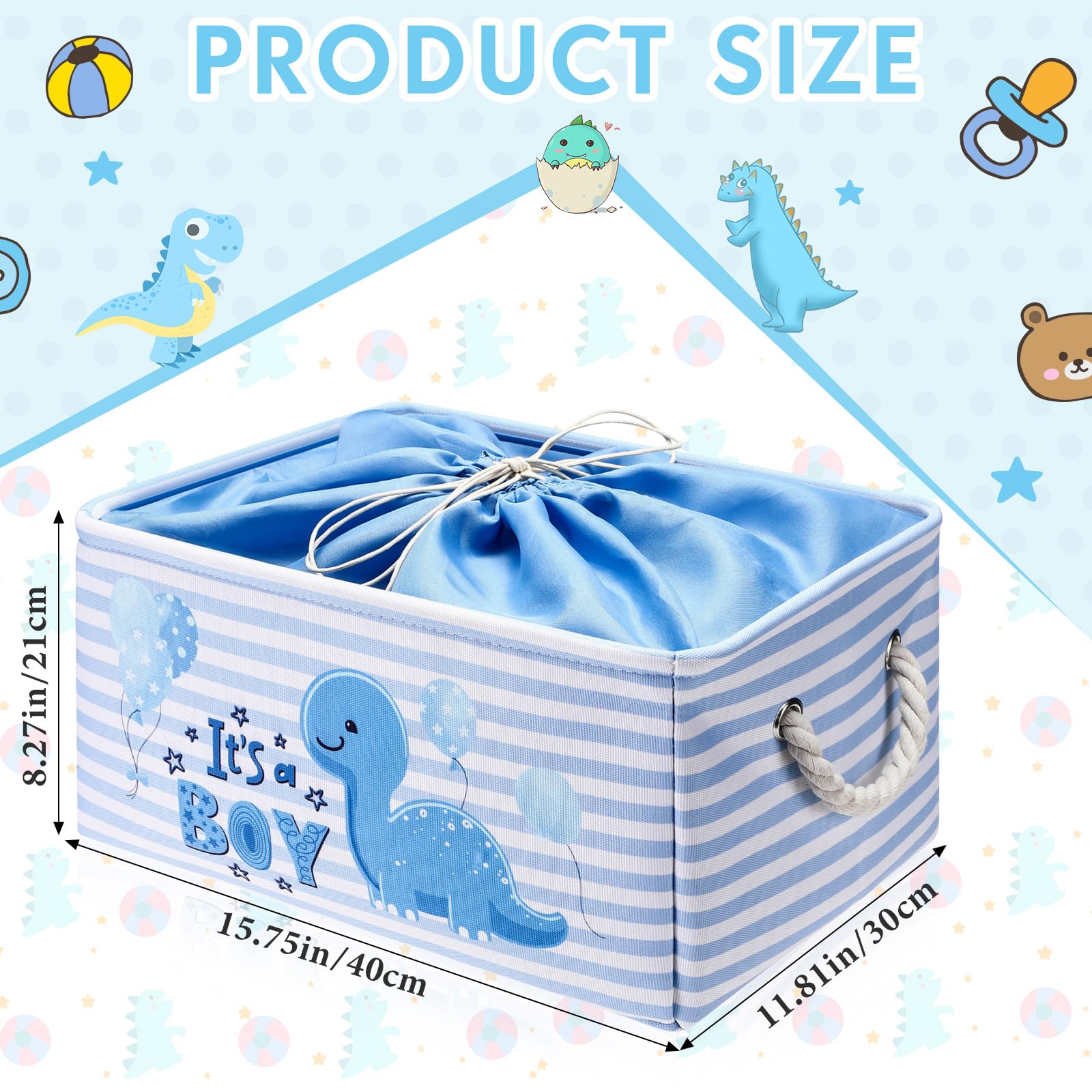 Tiangrid Nursery Storage Dinosaur Baby Storage Basket for Baby Shower Dinosaur Basket with Drawstring Closure 15.75 x 11.81 x 8.27 Inches Collapsible Gift Bin for Diaper Toy Nursery Room