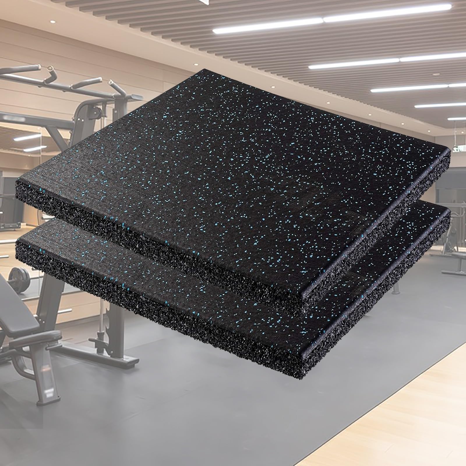 Grandi tappetini in Gomma per Attrezzature da Palestra Domestica, tappetini ad Incastro ad Alta densità/Cuscinetto antivibrante e fonoassorbente per Sollevamento Pesi(2pack,50x50x2cm)