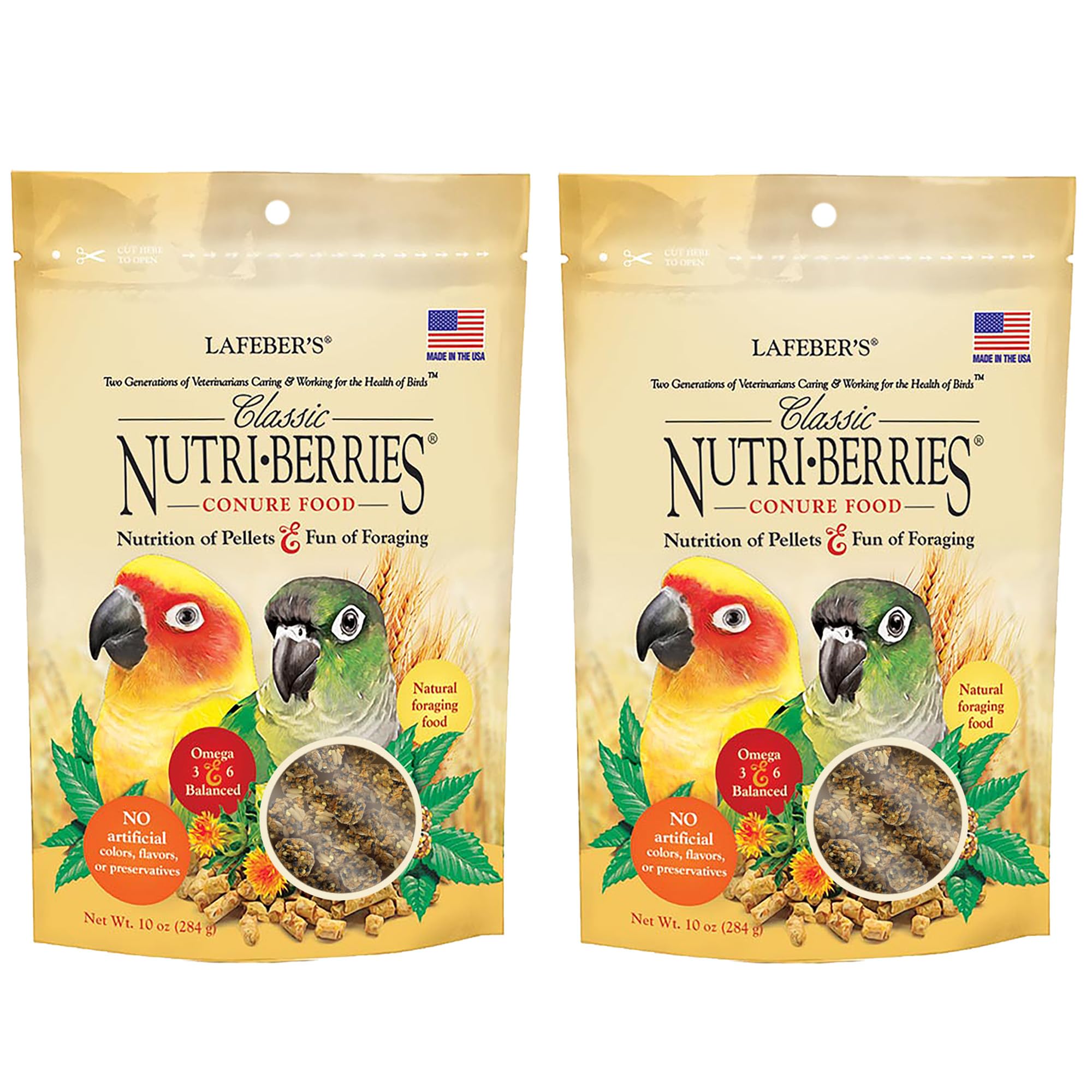 LAFEBER'S Classic Nutri-Berries Conure Food, Made with Non-GMO and Human-Grade Ingredients, for Conures (Classic 10 oz Pack of 2)