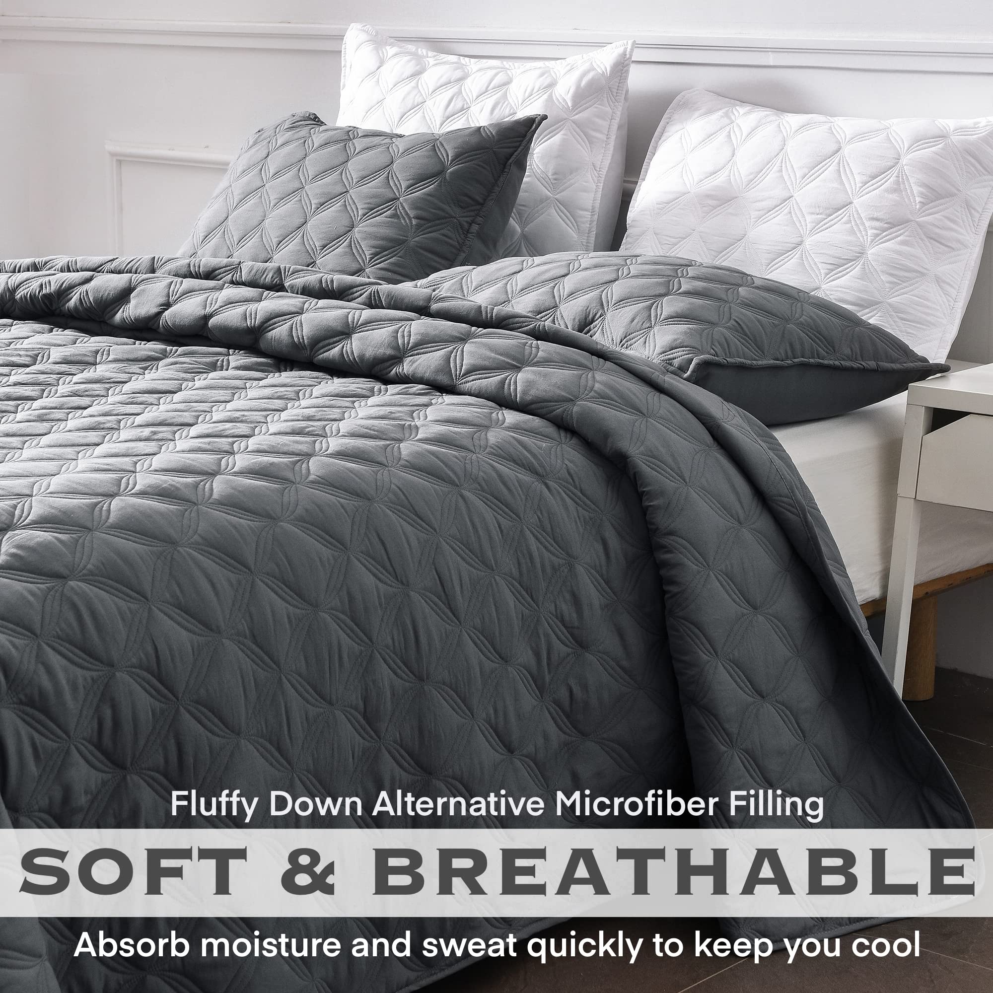 Litanika Oversized King Quilt Set Bedspread 120x120-3 Piece Grey Lightweight Comforter Coverlets Bedding Cover Bed Decor All Season(Super King - 1 Quilt, 2 Pillowcases)