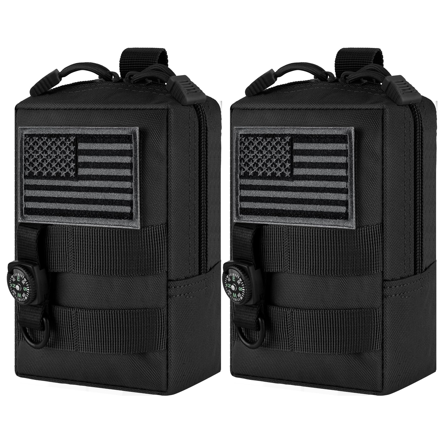 bvya 2 Pack Tactical Molle Pouch Multi-Purpose Compact Waist Pack Water-Resistant Small Utility EDC Pouch with Flag Patch for Molle Backpack, Mini Compass Included — image 1