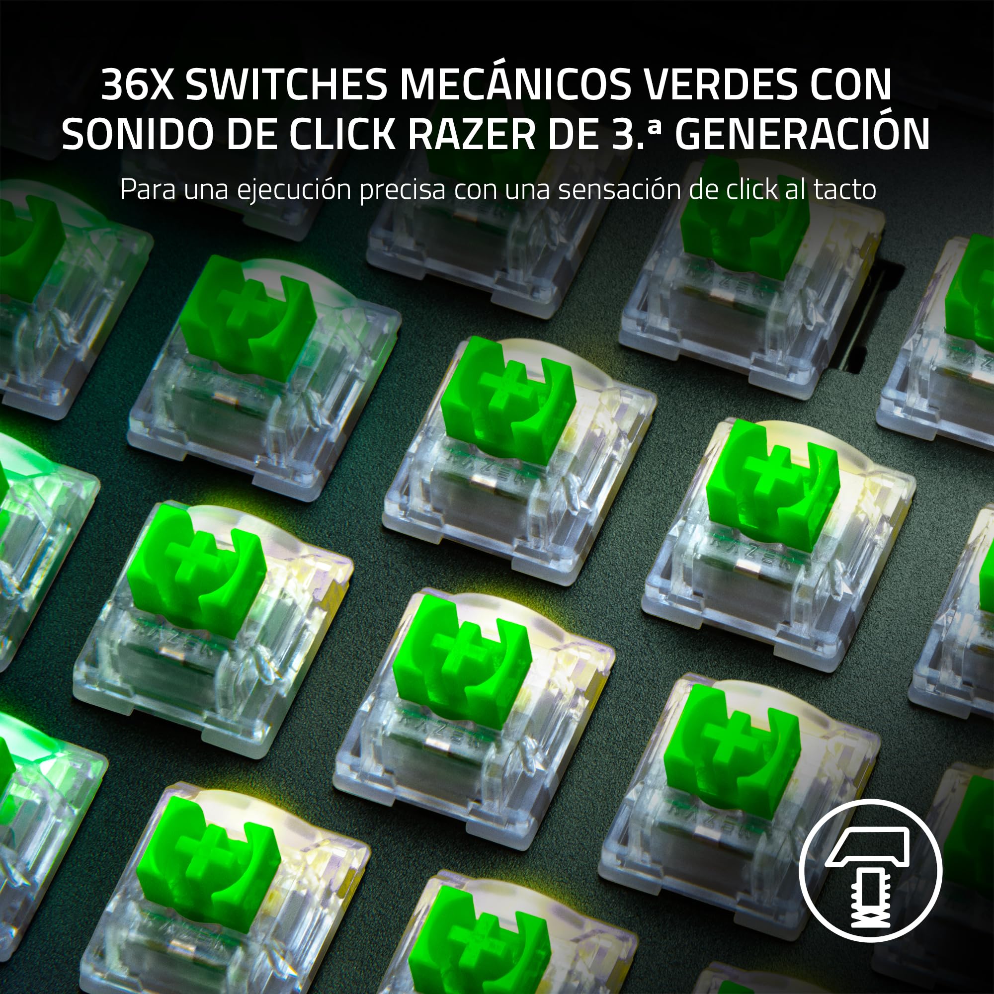 Razer Mechanical Switches - Green Clicky Switch (3 generación, optimizado para juegos, carcasa del interruptor transparente con lente LED, duración de 100 mil pulsaciones, conectores de 3 patillas)