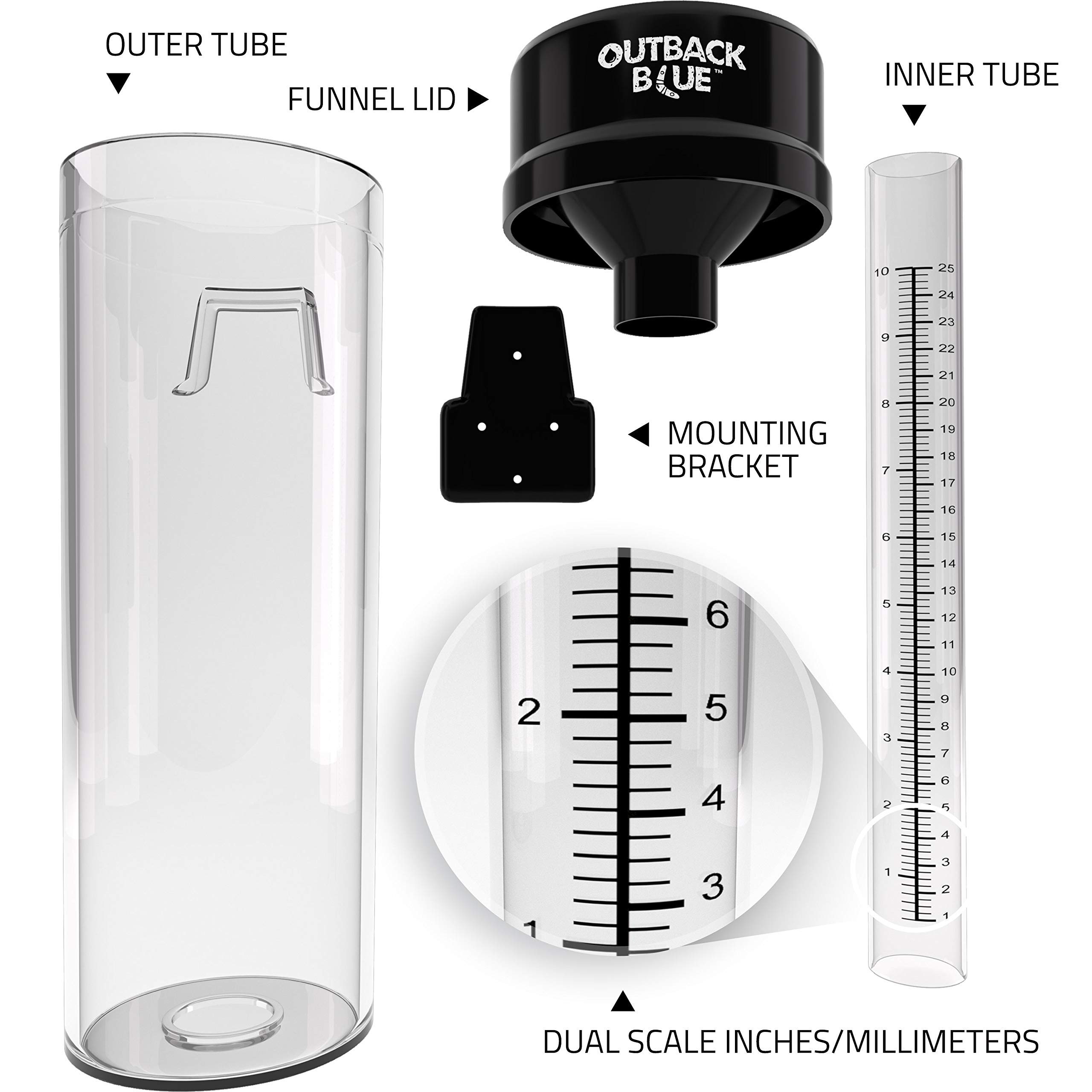 RAIN GAUGE Large 280mm/11 Inch Capacity by Outback Blue. Professional