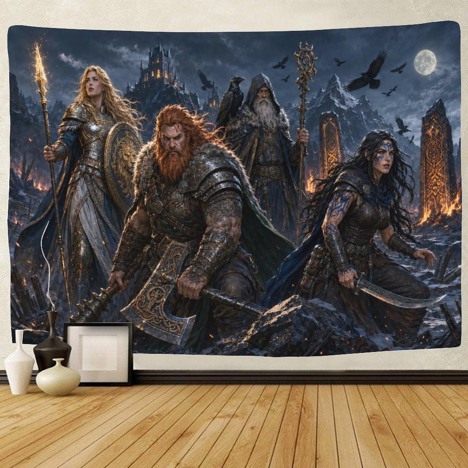 ASDFGHJKLZA Norse Mythology Viking Warriors Wall Art Decor 3D Print Tapestry Wall Hanging Decor Tapestries Home Decoration Curtain Bedroom Dorm 130cmx150cm