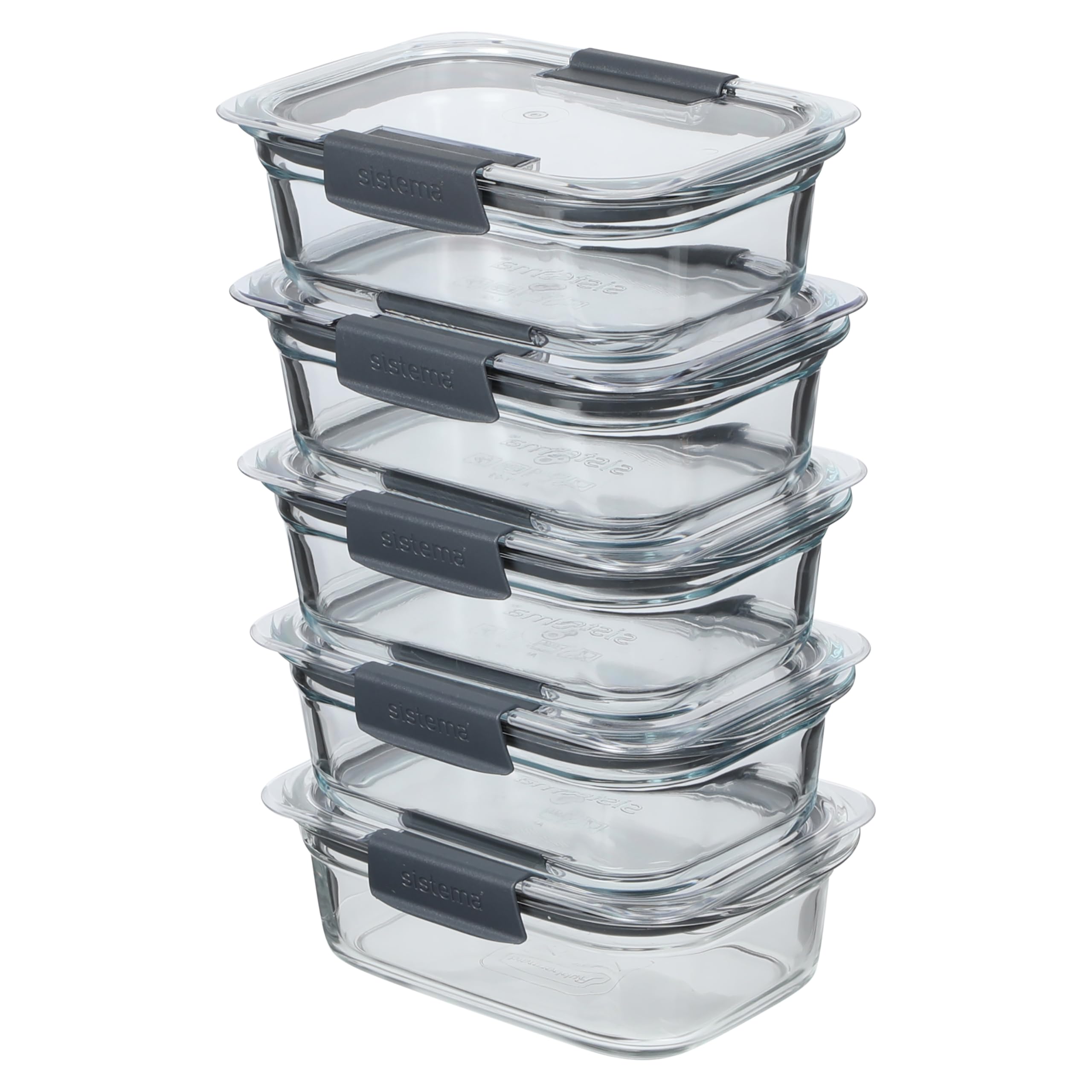 Sistema Brilliance Glas Meal Prep Behälter 757 ml, 5er-Pack, 100% Auslaufsicher & Luftdicht, Microwave-Entlüftungen für spritzfreies Erhitzen, Ofen- und Heißluftfritteuse-sicherer Boden