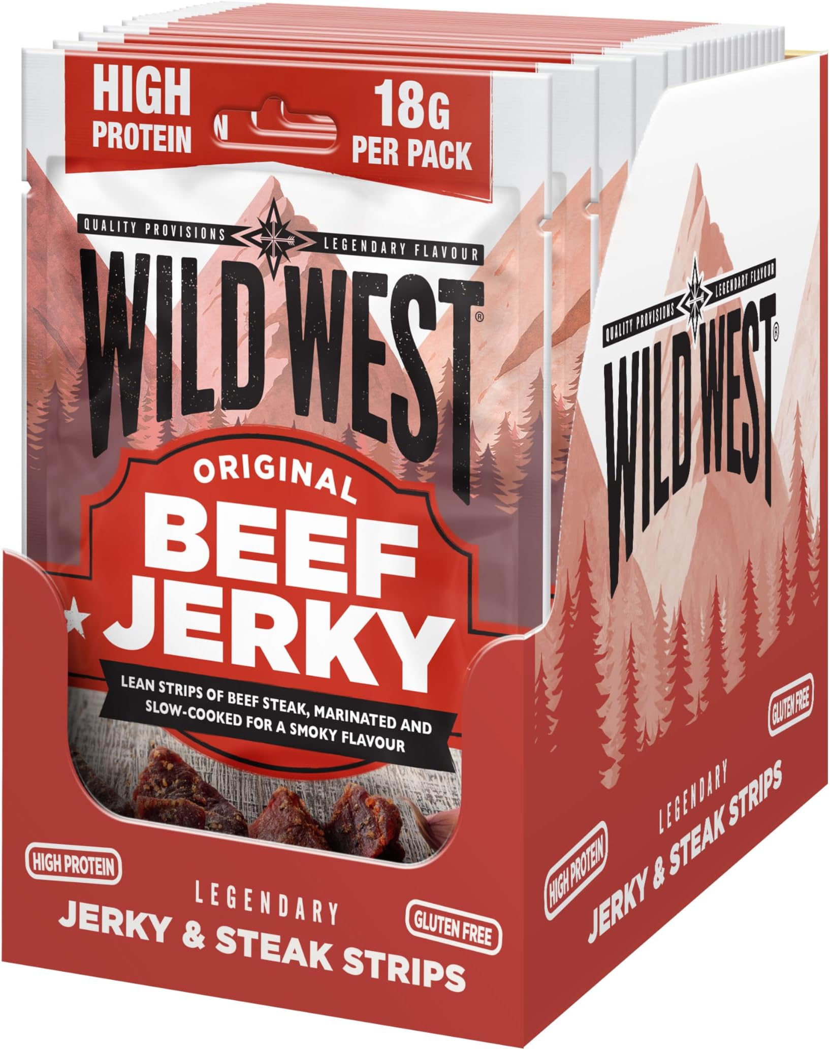 Wild West Original Beef Jerky 12 × 60g – High Protein Gluten Free Snack – No Added MSG – Ideal for Gym, Travel, Hiking & Everyday Energy